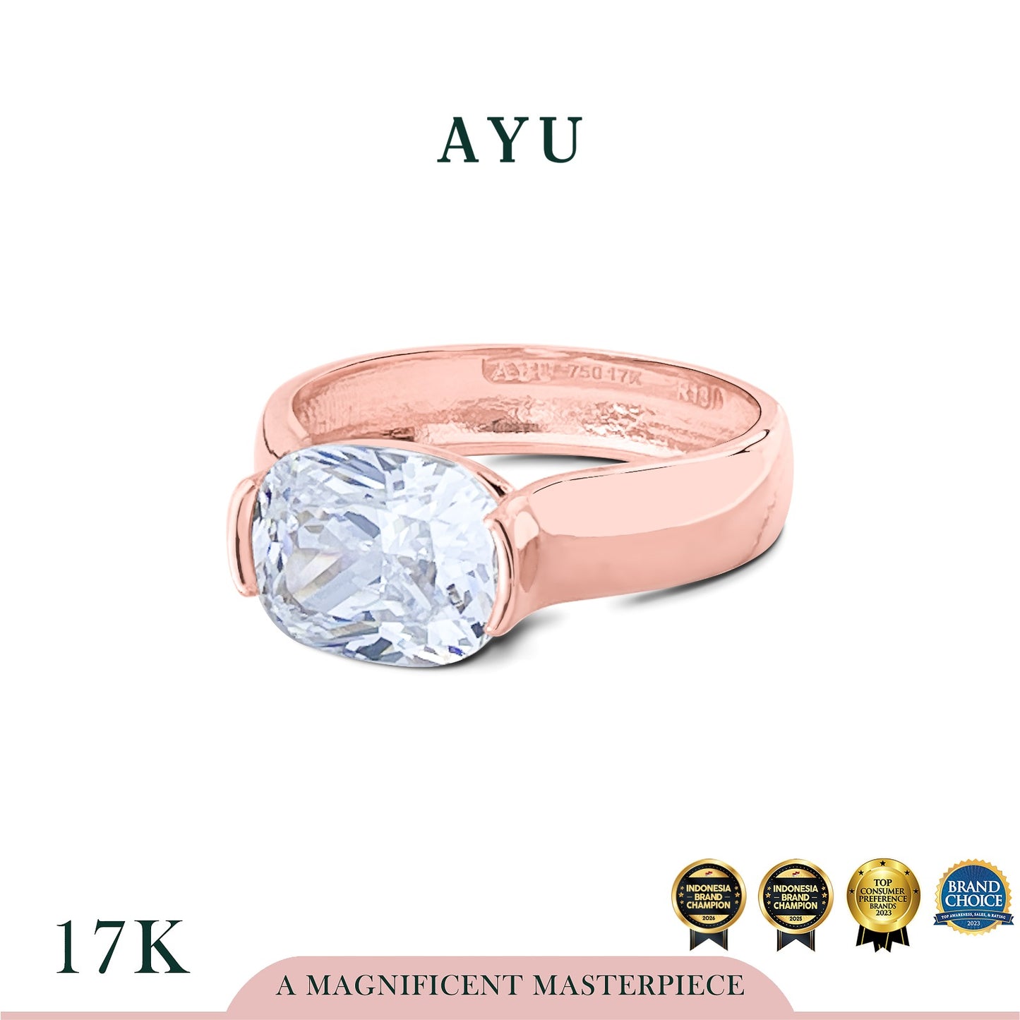 AYU Cincin Emas - Glam Eastwest Oval Solitaire 17k Rose Gold