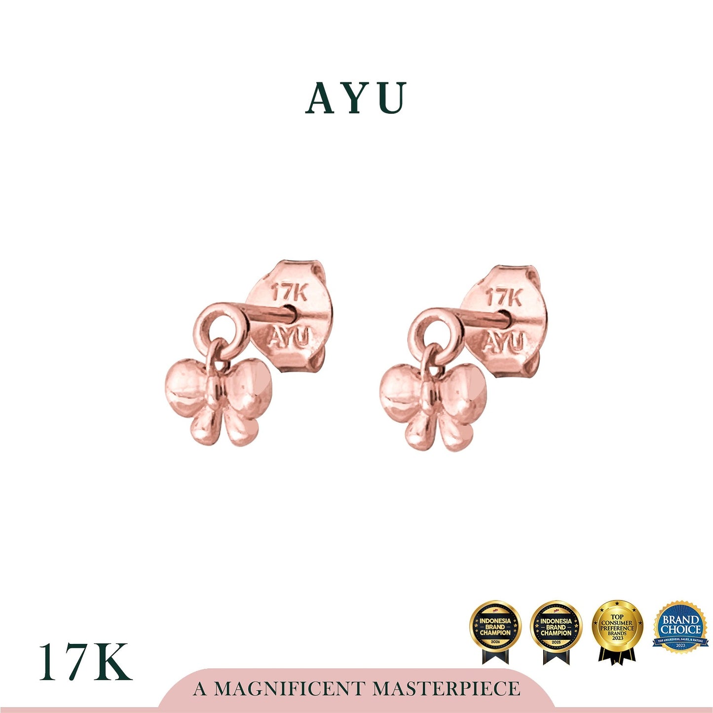 AYU Anting Emas - Bowlala Dangle Studs 17k Rose Gold