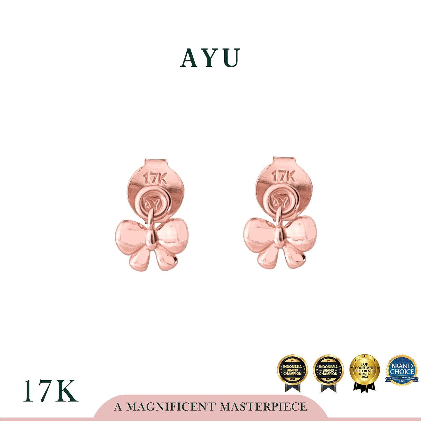 AYU Anting Emas - Bowlala Dangle Studs 17k Rose Gold