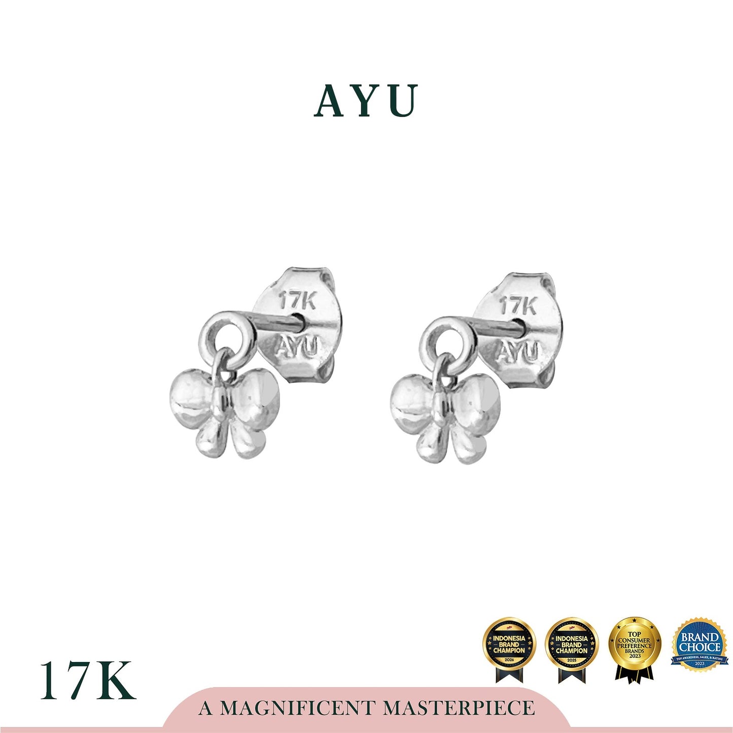 AYU Anting Emas - Bowlala Dangle Studs 17k White Gold