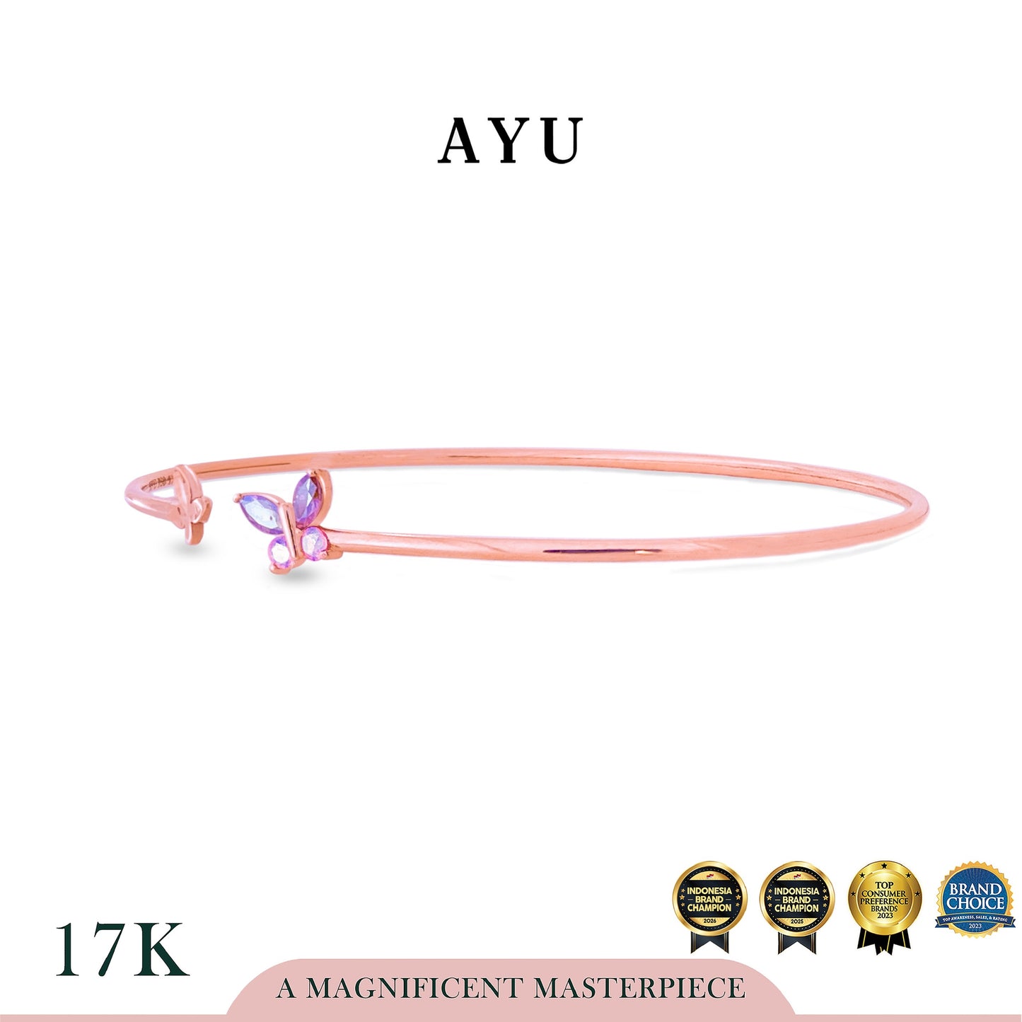 AYU Gelang Emas - Magical Butterfly Duet Open Bangle 17k Rose Gold