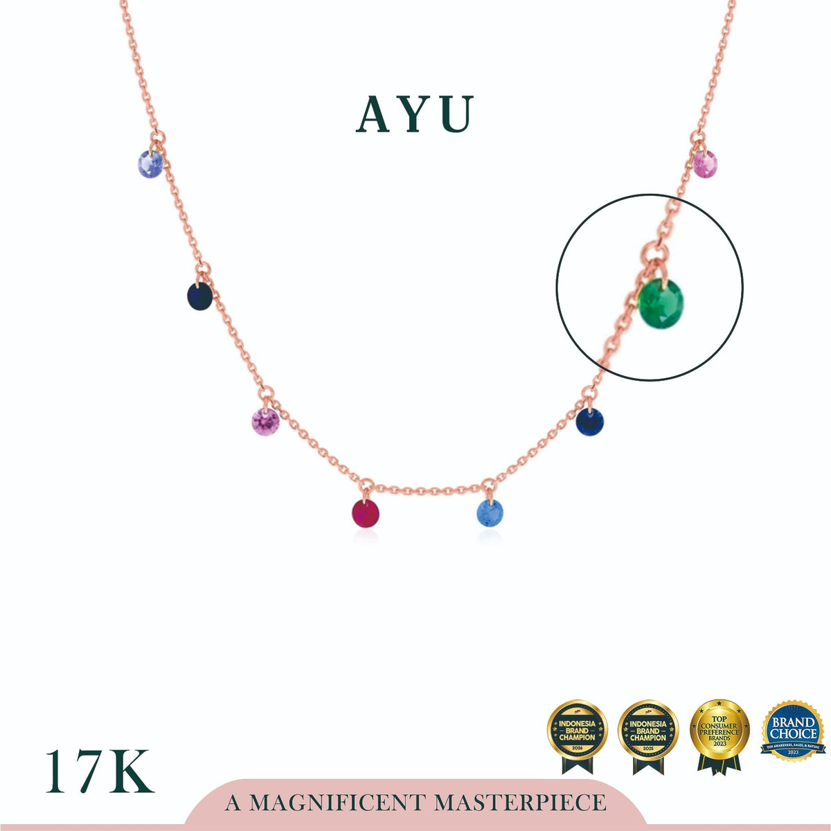 AYU Kalung Emas Korea - 8 Candy Pop Chain Necklace Rainbow 17k Rose Gold
