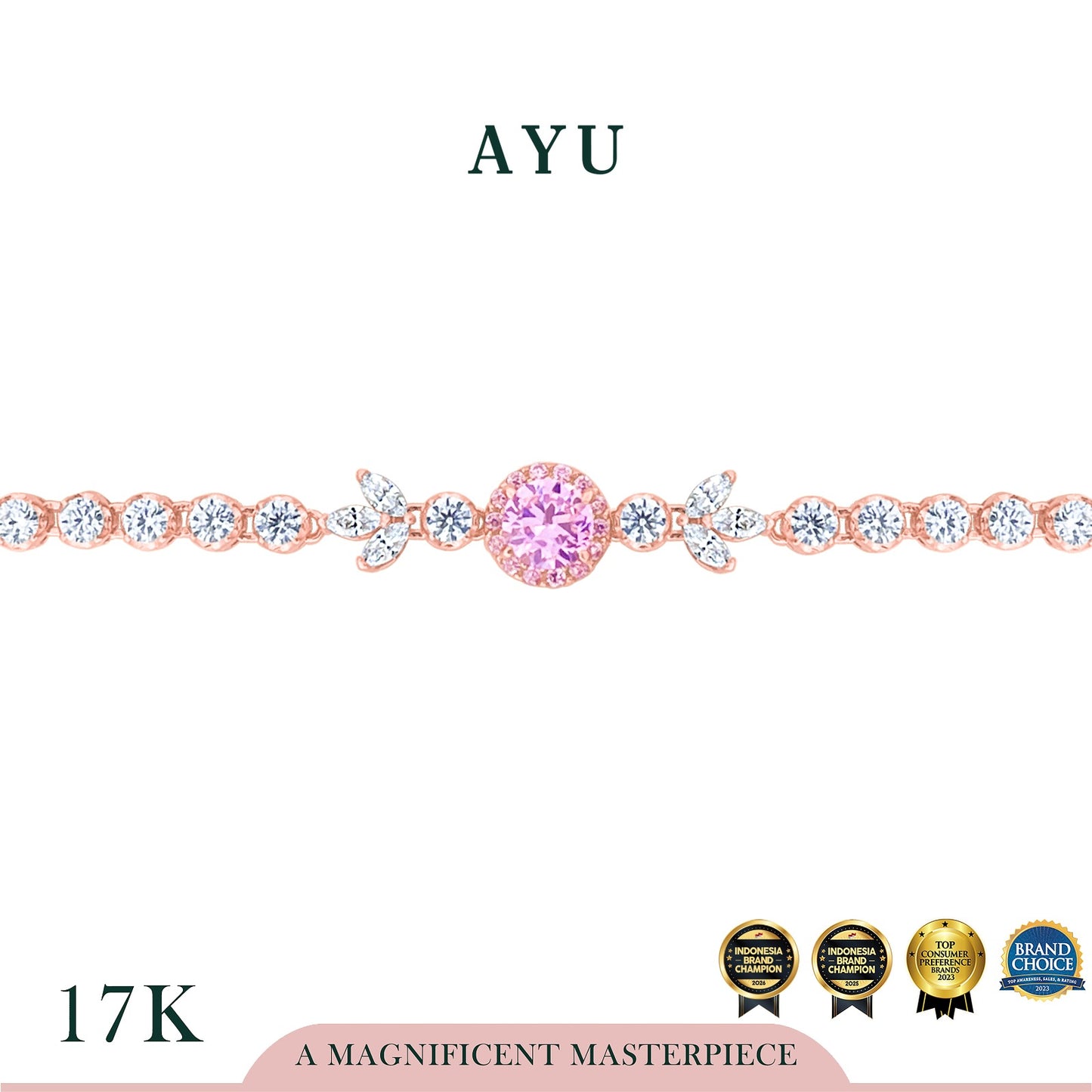 AYU Gelang Emas - Round Halo Angel Vine Everbloom Chain Bracelet 17k Rose Gold
