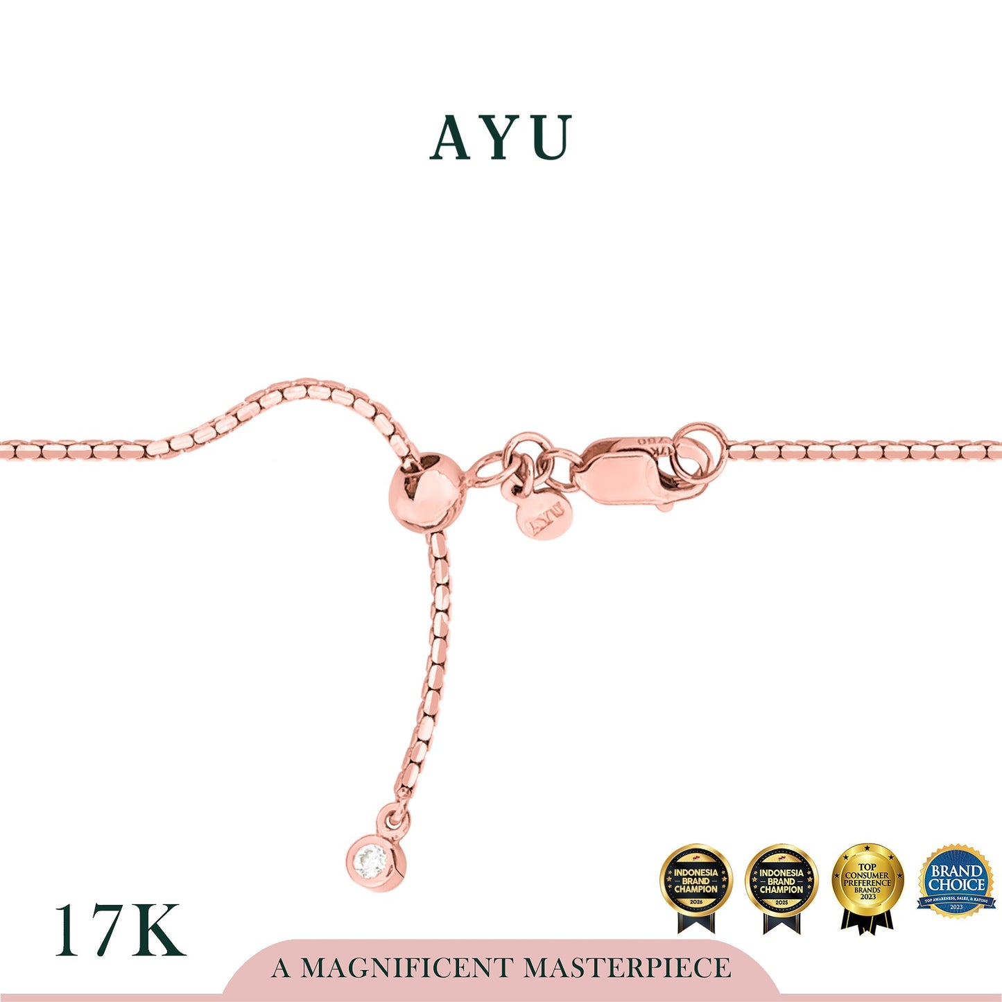 AYU Gelang Emas - Cushion Halo Angel Vine Everbloom Chain Bracelet 17k Rose Gold