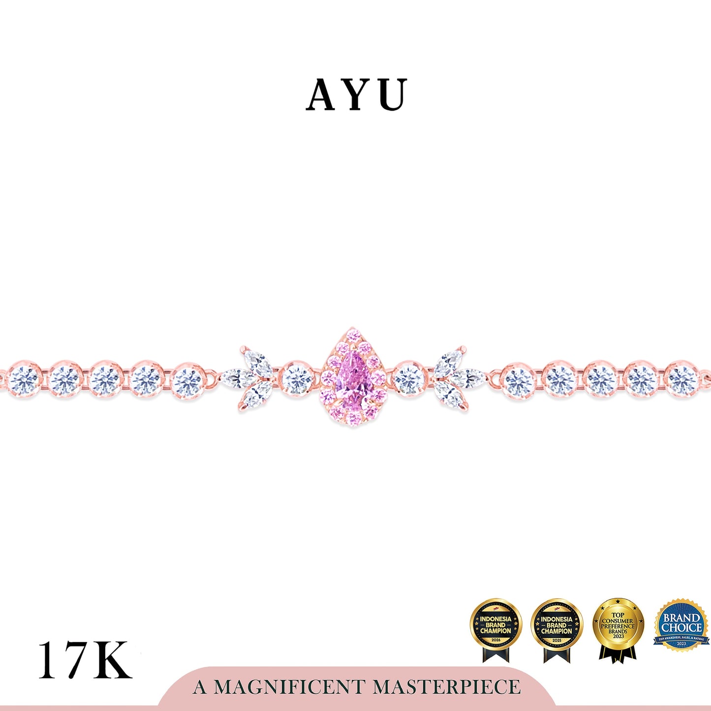 AYU Gelang Emas - Teardrop Halo Angel Vine Everbloom Chain Bracelet 17k Rose Gold