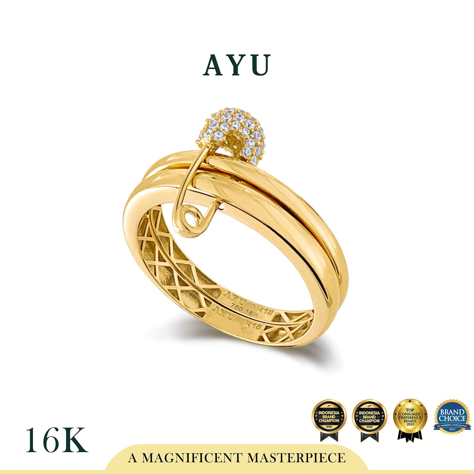 AYU Cincin Emas - Double Pin Ring 16k Yellow Gold