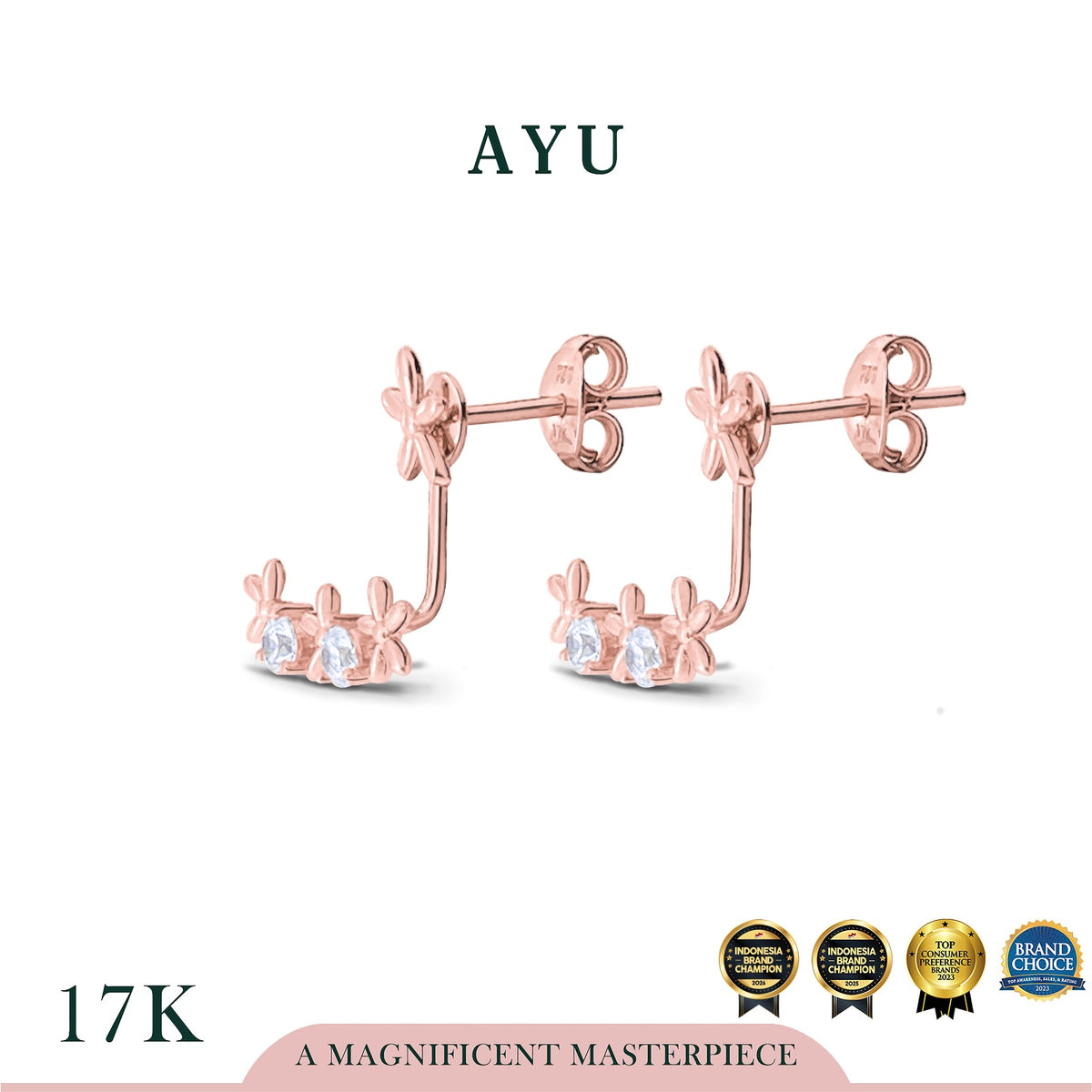 AYU Anting Emas - Twinkle Starflower Studs Jacket 17k Rose Gold
