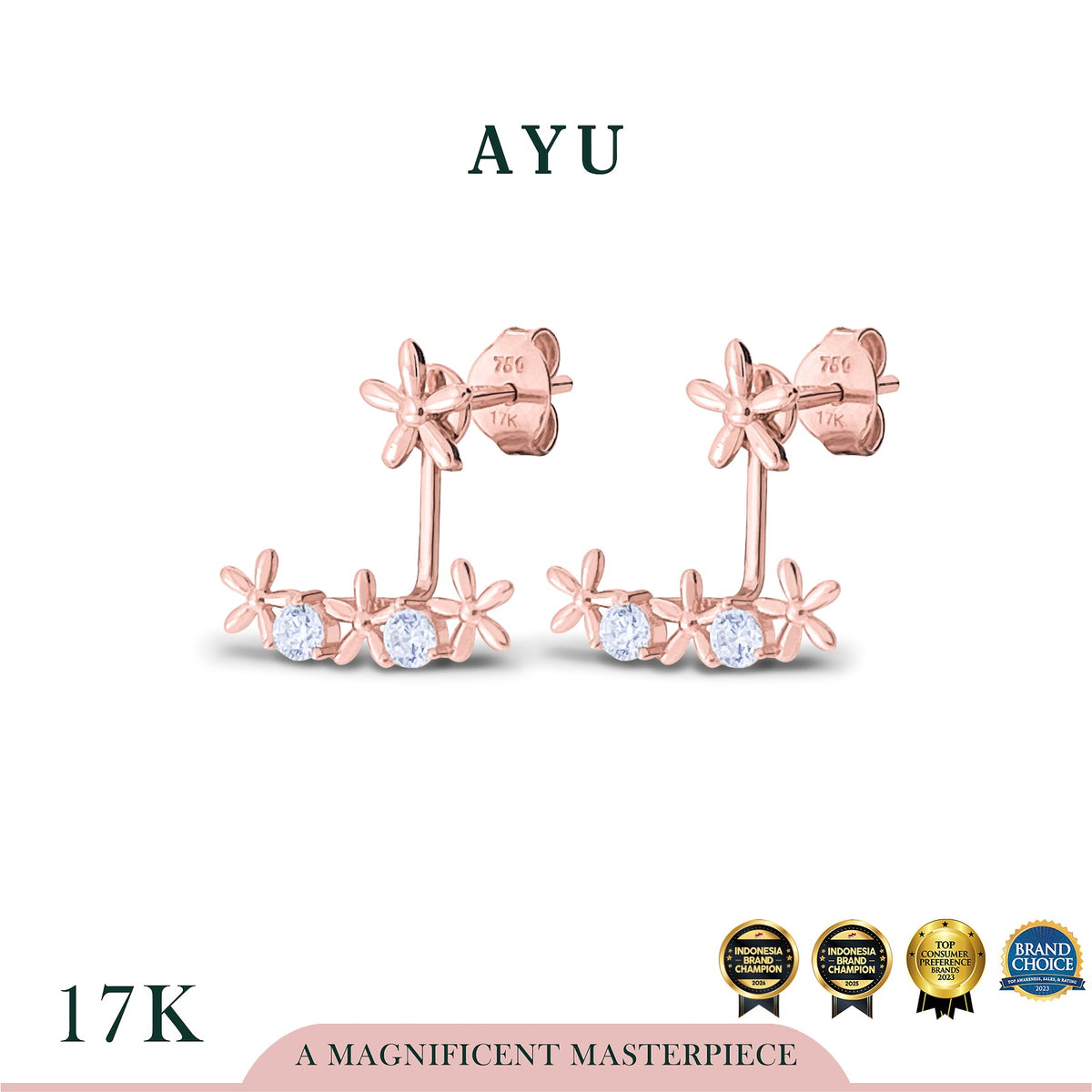 AYU Anting Emas - Twinkle Starflower Studs Jacket 17k Rose Gold