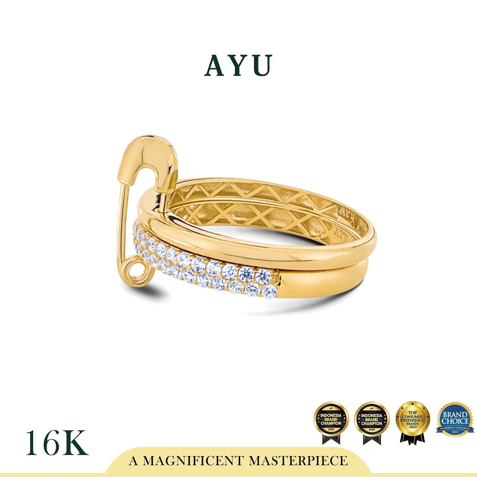 AYU Cincin Emas - Pave Double Pin Ring 16k Yellow Gold