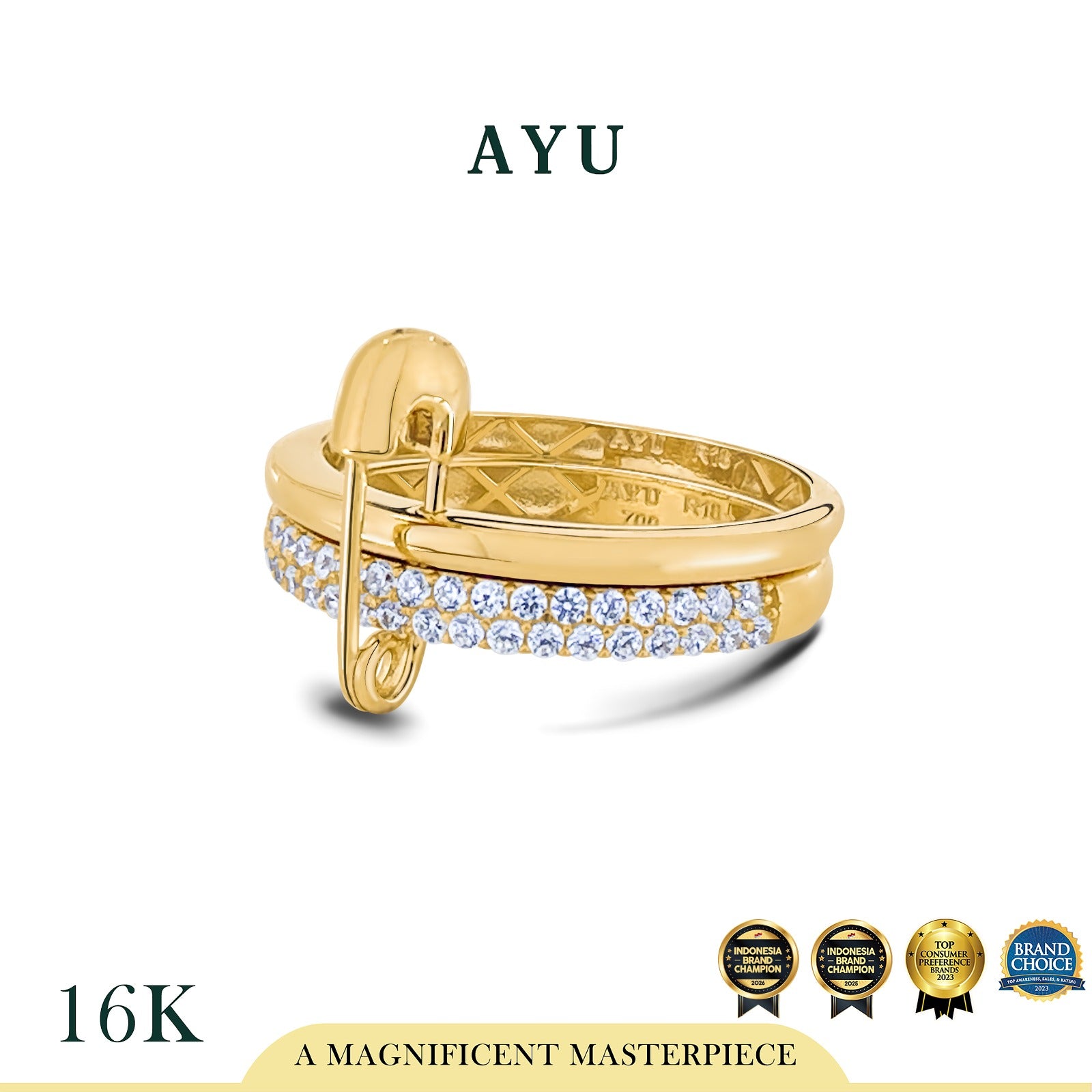 AYU Cincin Emas - Pave Double Pin Ring 16k Yellow Gold