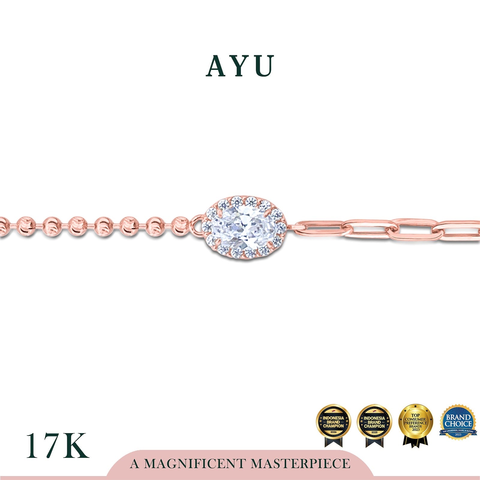 AYU Gelang Emas - Oval Halo Undecided Bracelet 17k Rose Gold