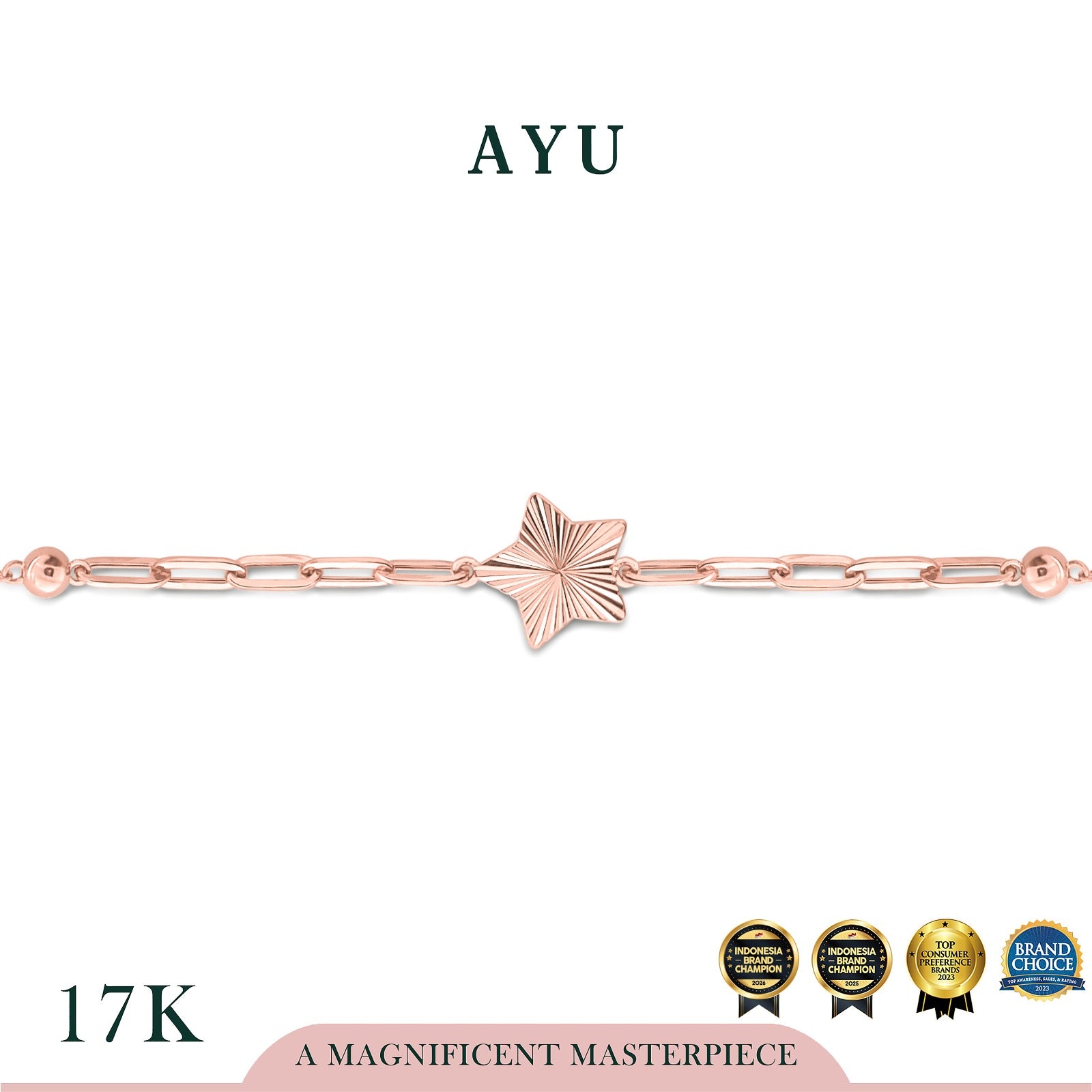 AYU Gelang Emas - Bling Star Paper Clip Bracelet 17k Rose Gold