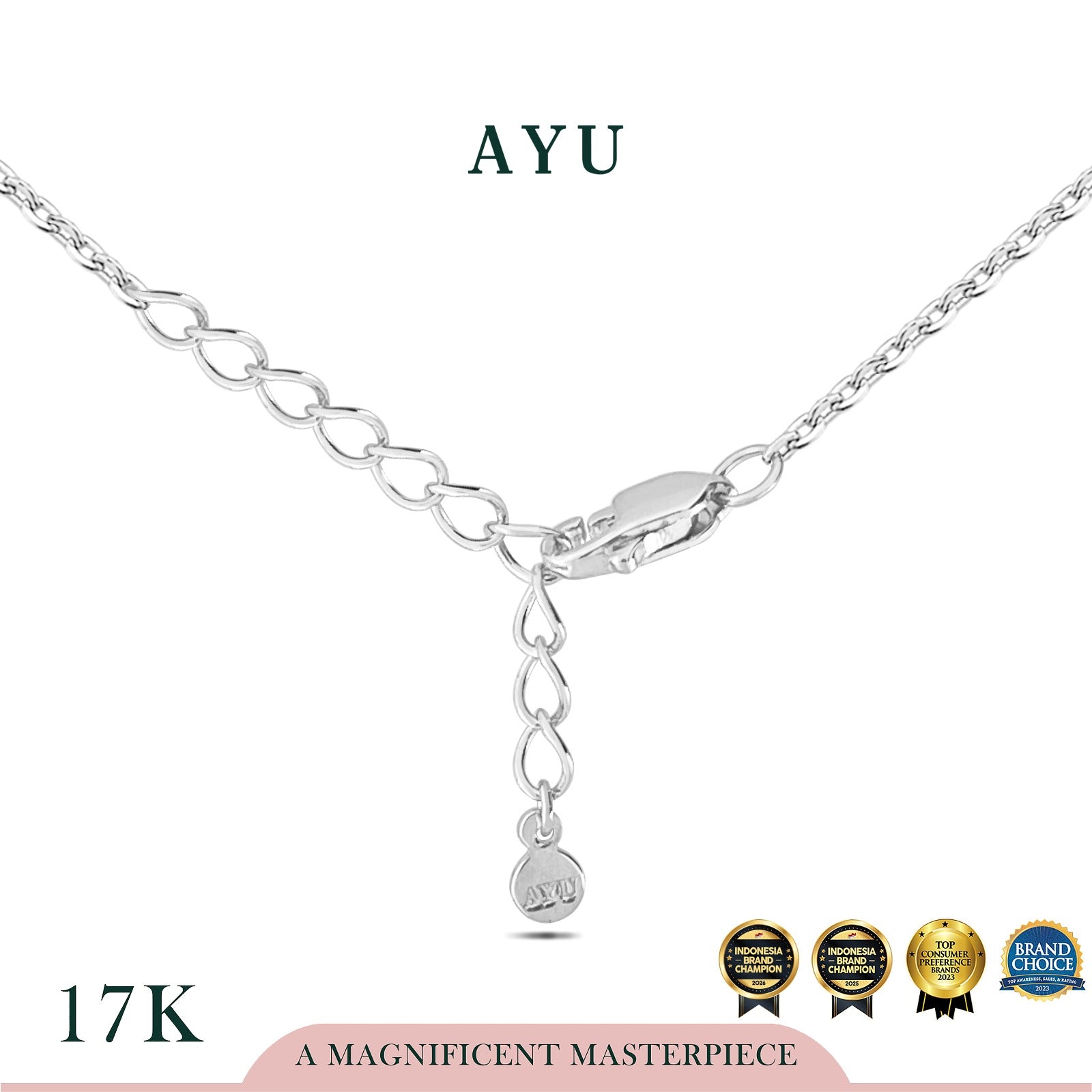 AYU Kalung Emas - Everbloom Oval Halo Necklace 17k White Gold