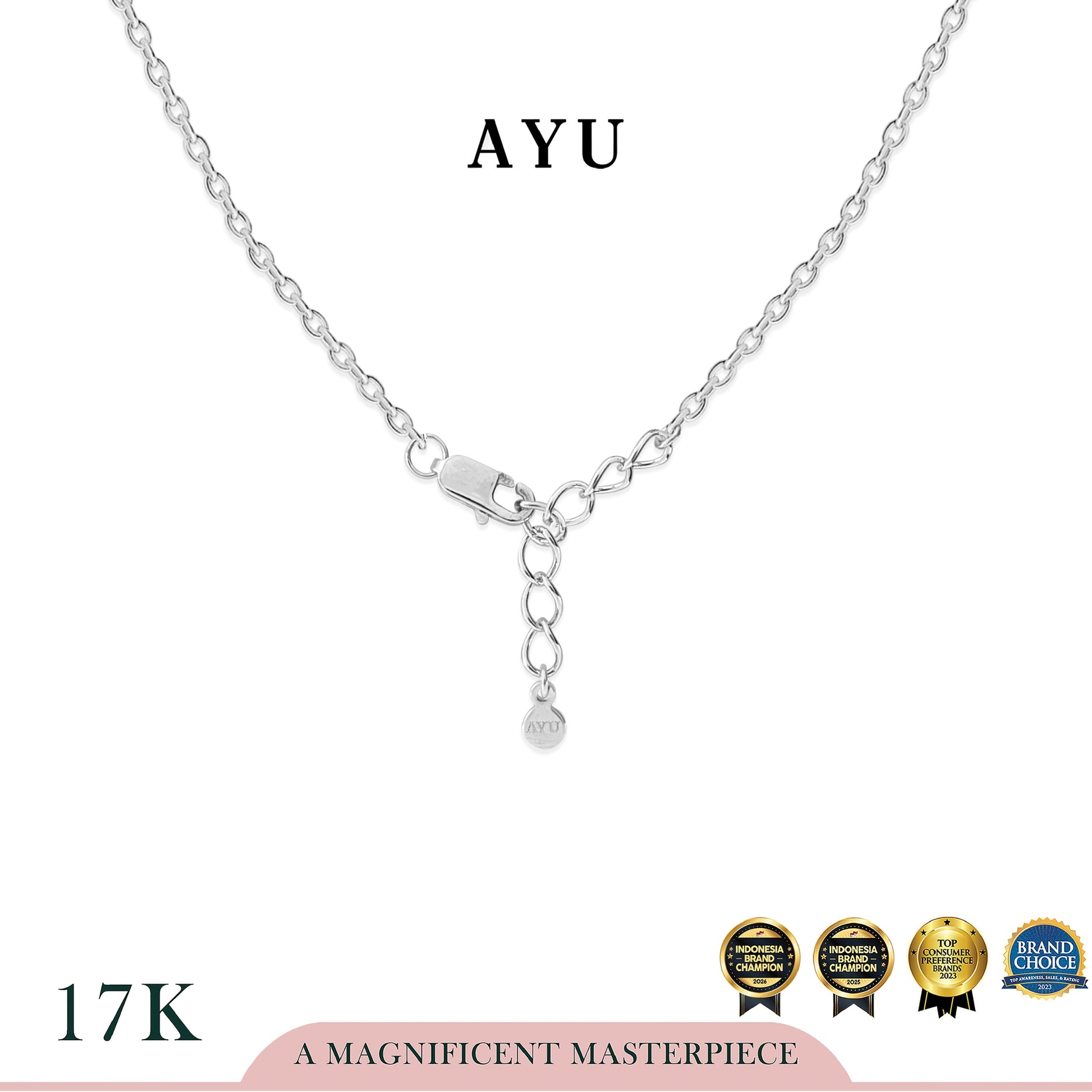 AYU Kalung Emas - Everbloom Teardrop Halo Necklace 17k White Gold