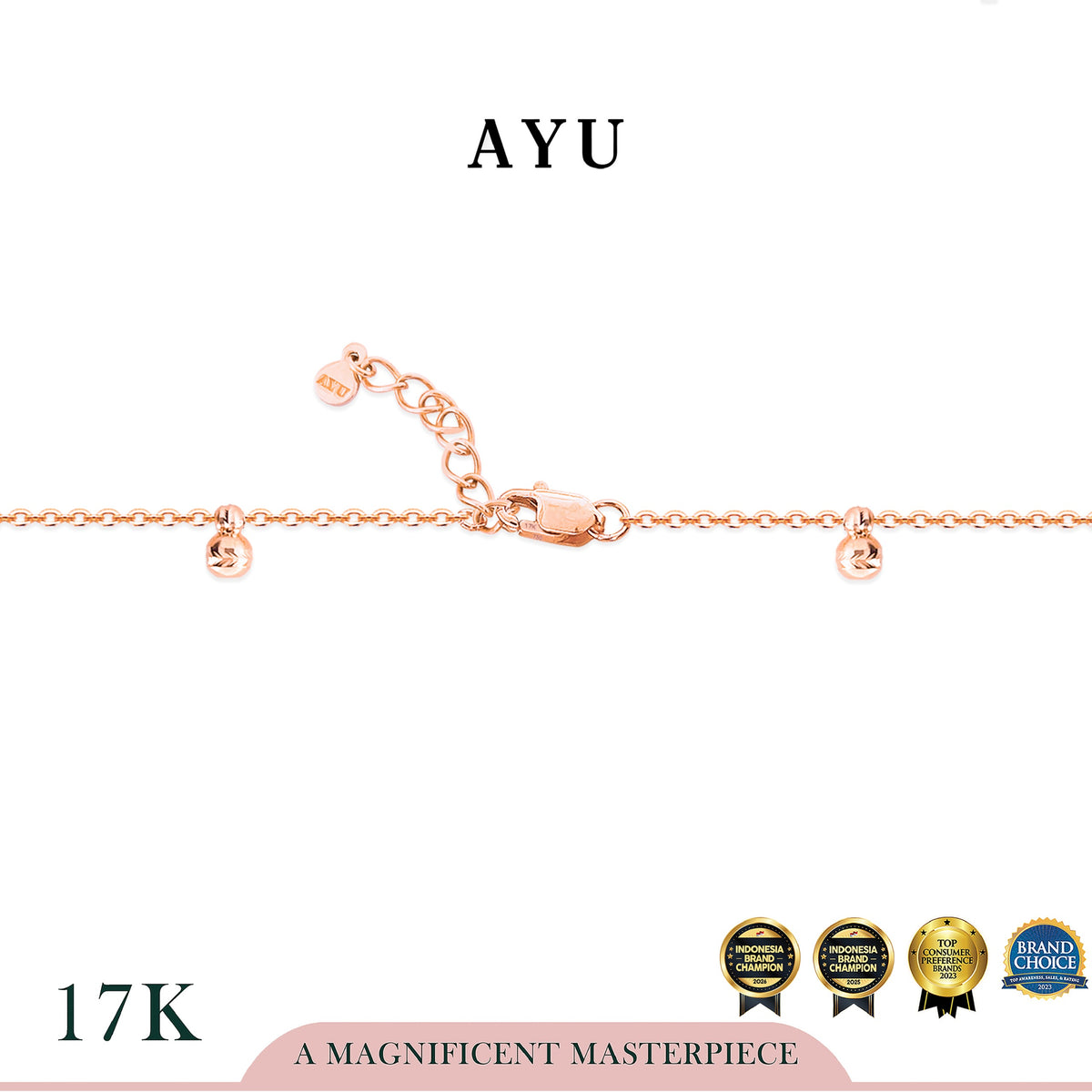 AYU Gelang Emas - Dangling Bling Boba Bracelet 17k Rose Gold