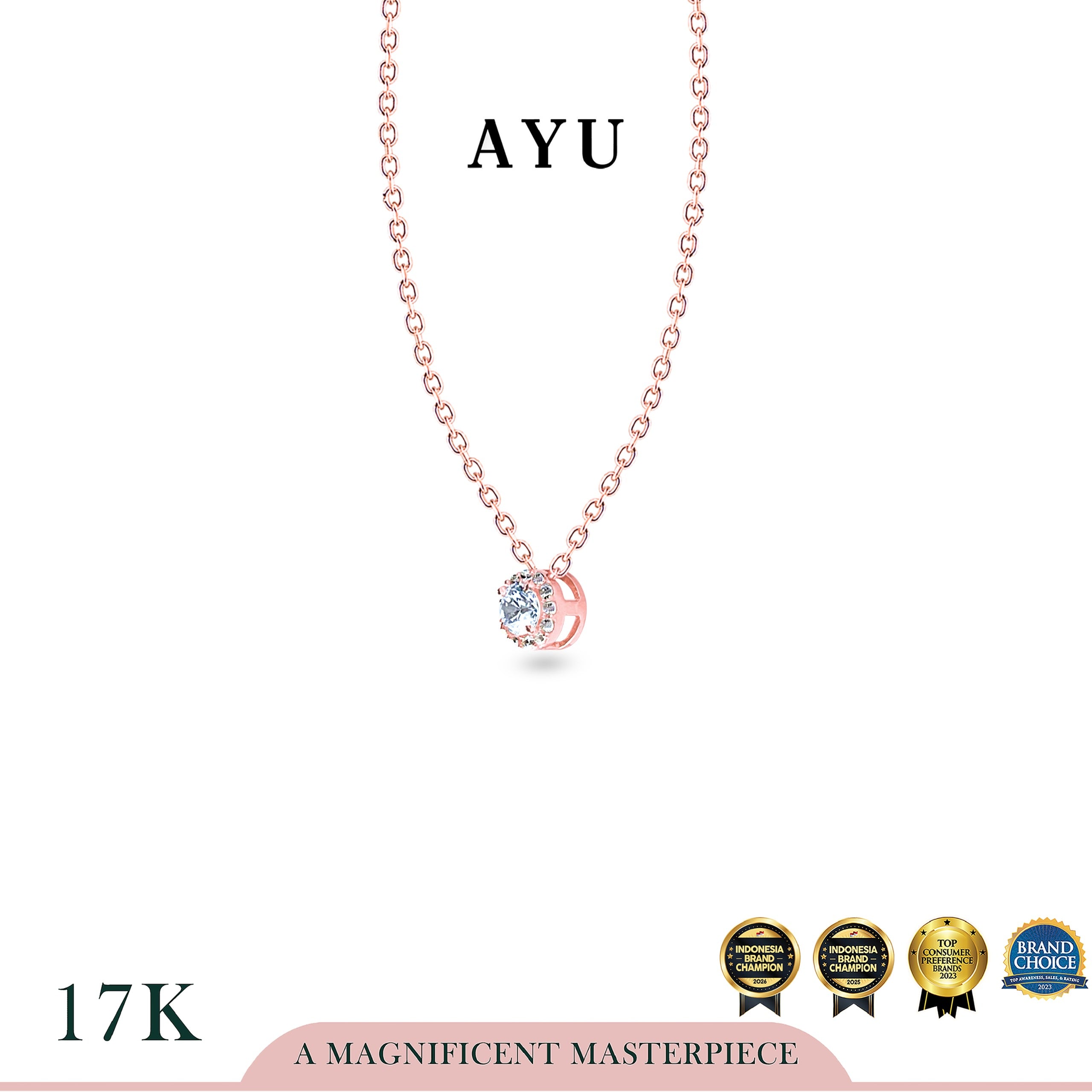AYU Kalung Emas - Mini Round Halo Necklace 17k Rose Gold