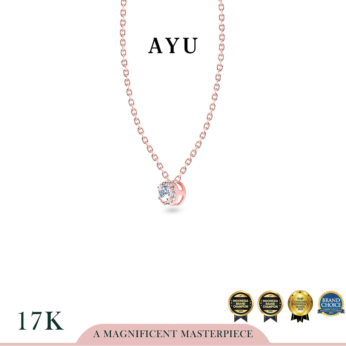 AYU Kalung Emas - Mini Round Halo Necklace 17k Rose Gold