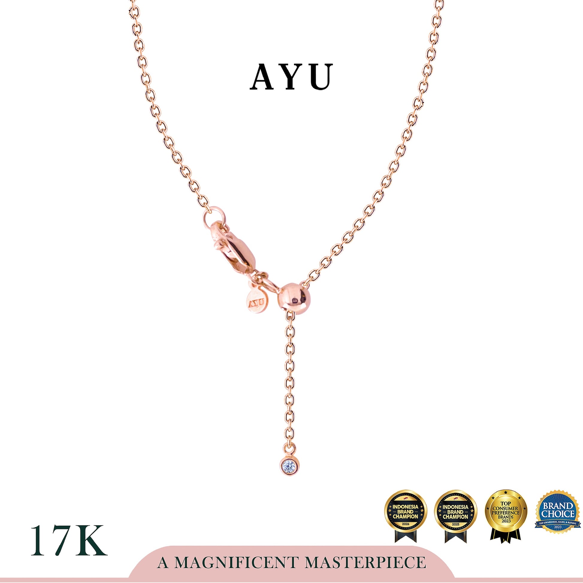 AYU Kalung Emas - Mini Round Halo Necklace 17k Rose Gold