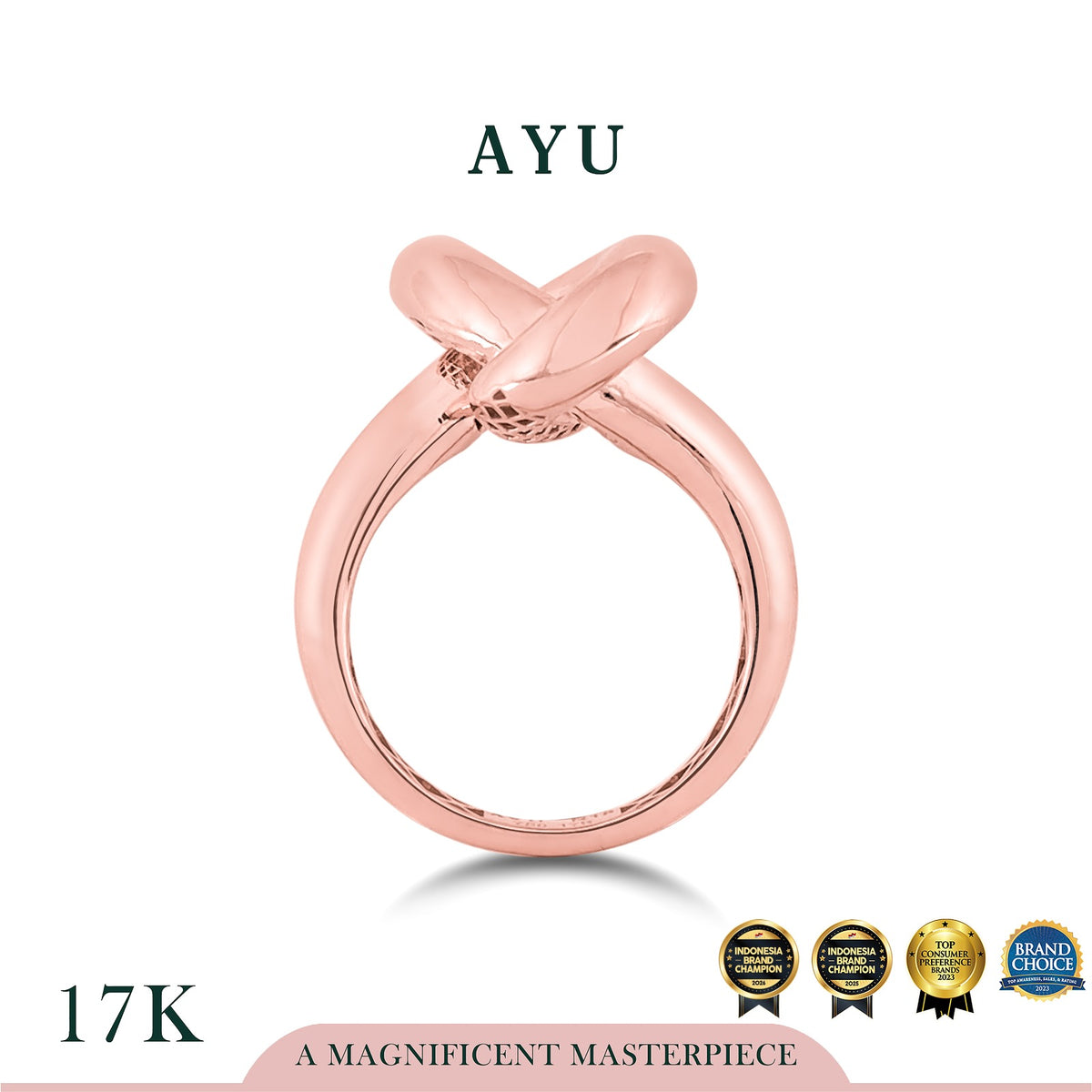 AYU Cincin Emas - Large Forget Me Knot Ring 17k Rose Gold