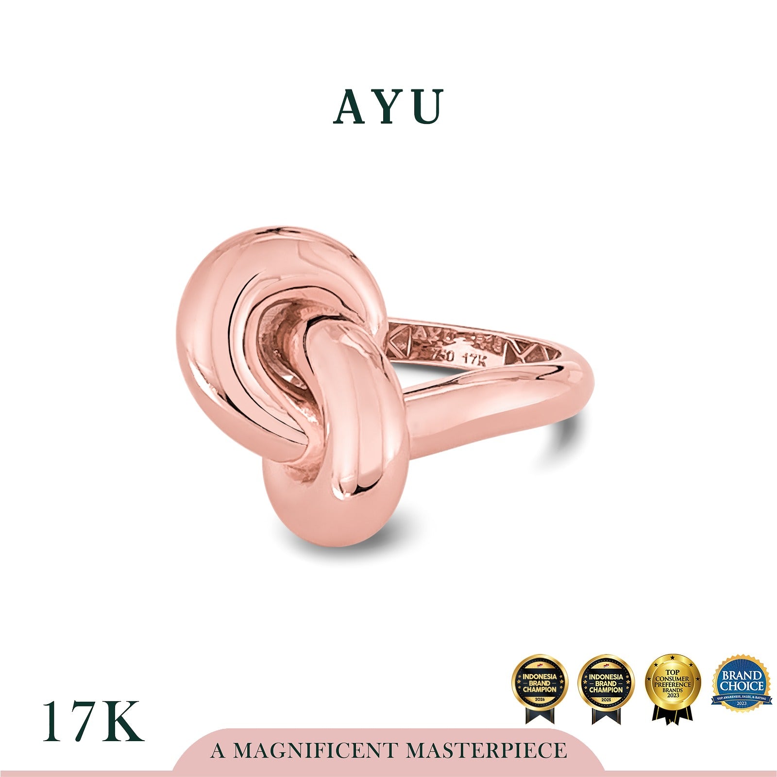AYU Cincin Emas - Large Forget Me Knot Ring 17k Rose Gold