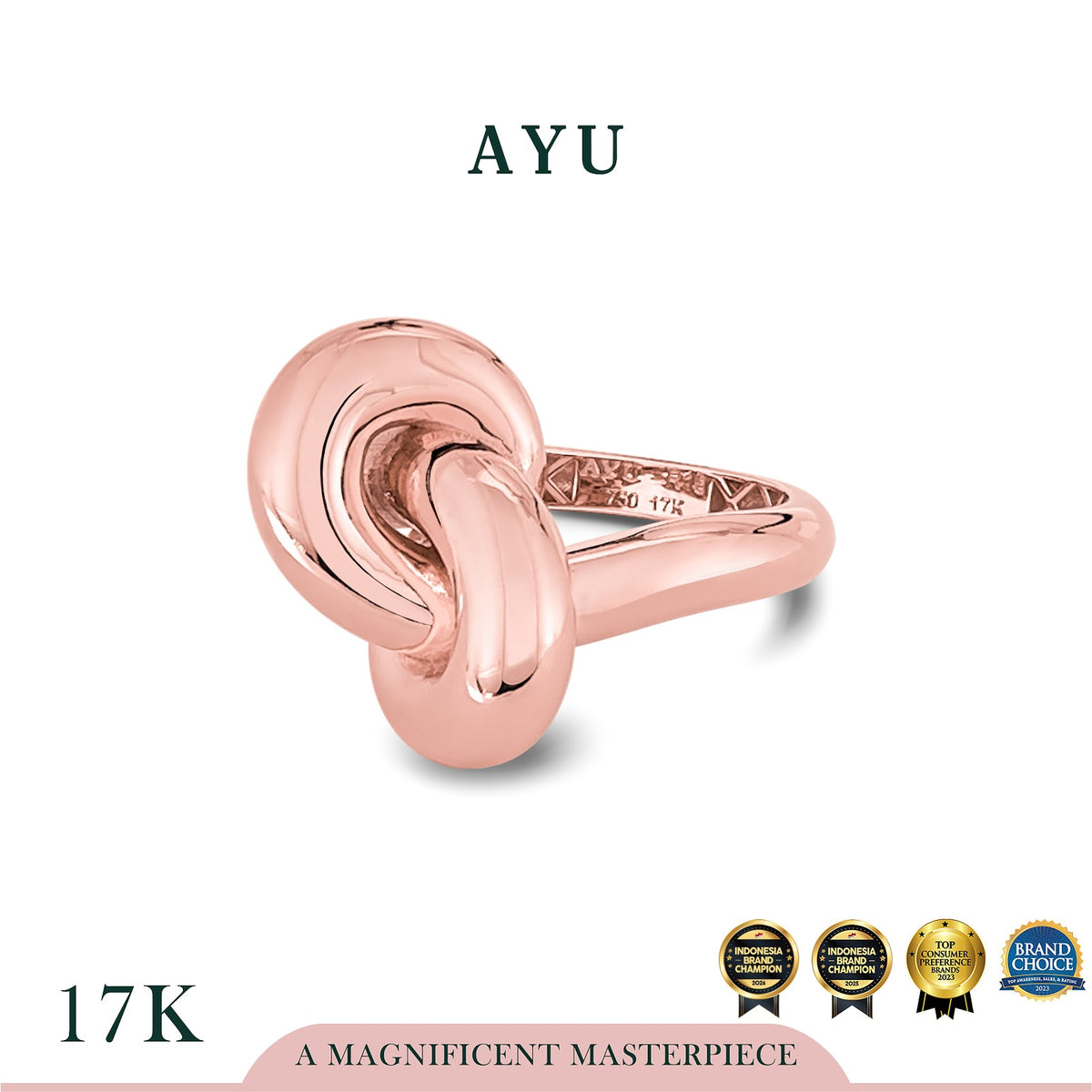 AYU Cincin Emas - Large Forget Me Knot Ring 17k Rose Gold