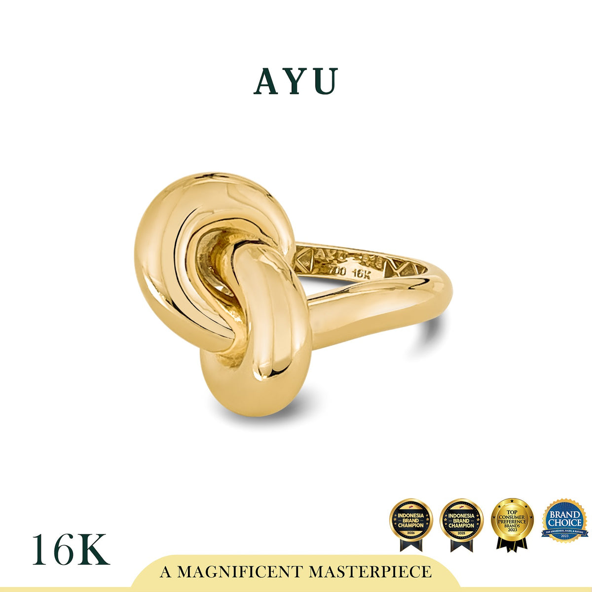 AYU Cincin Emas - Large Forget Me Knot Ring 16k Yellow Gold