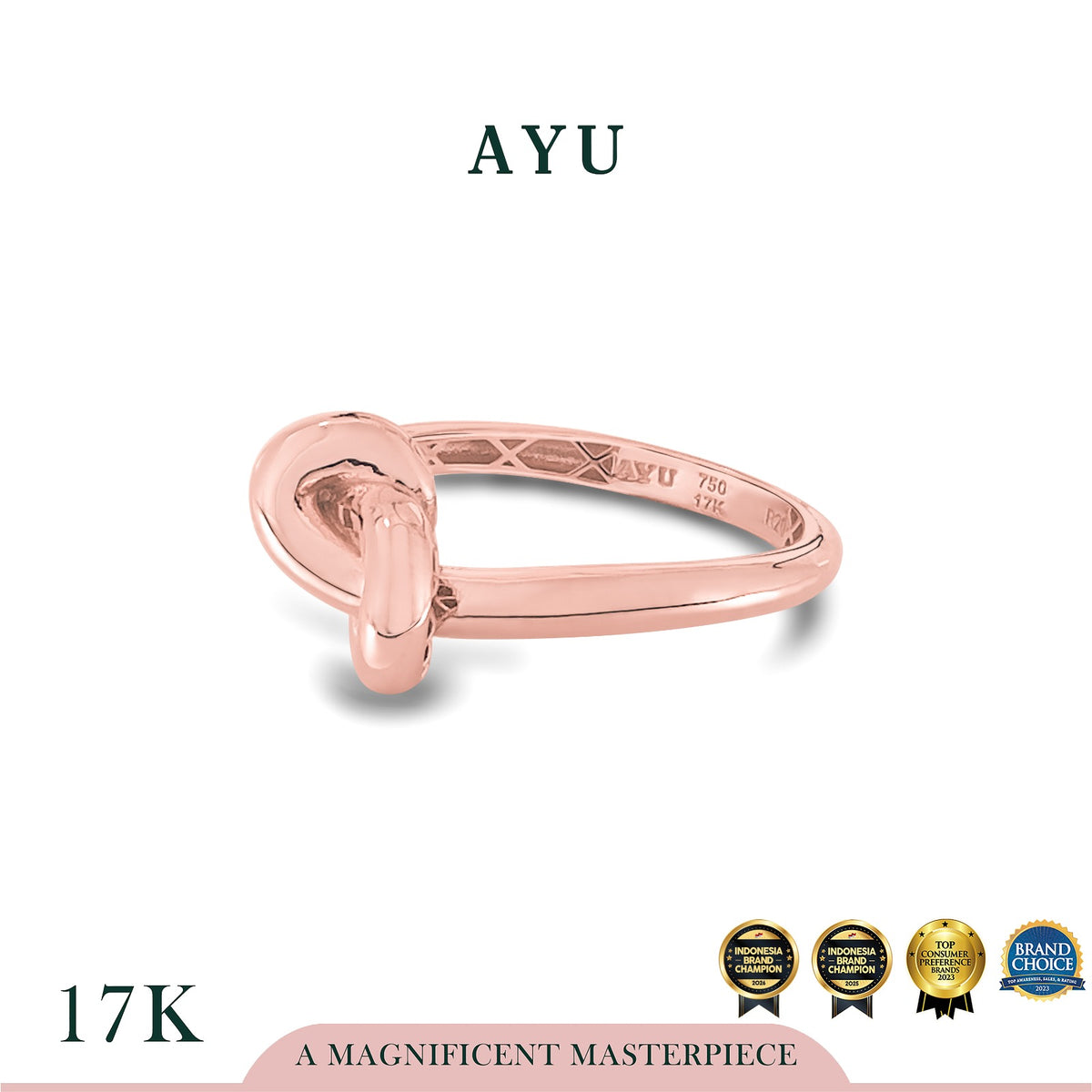 AYU Cincin Emas - Gold Medium Forget Me Knot Ring 17k Rose Gold