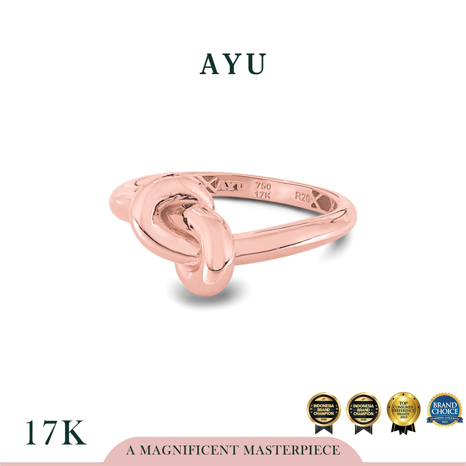 AYU Cincin Emas - Gold Medium Forget Me Knot Ring 17k Rose Gold