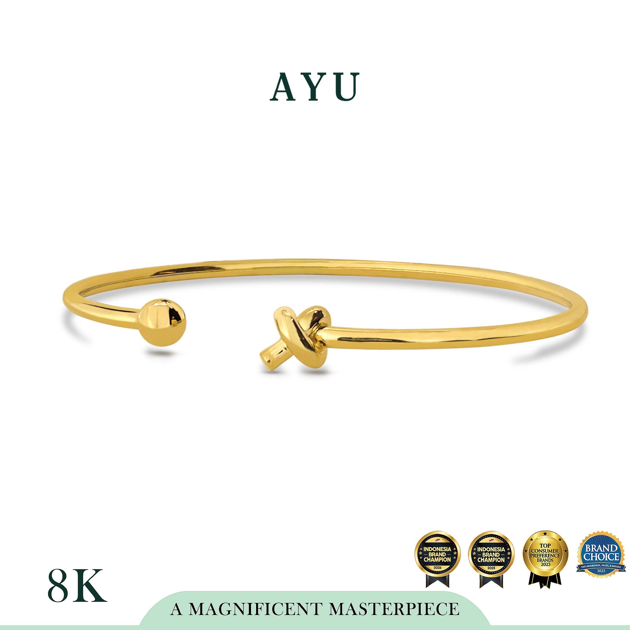 AYU Gelang Emas - Forget Me Knot Boba Open Wire Bangle 8k Yellow Gold