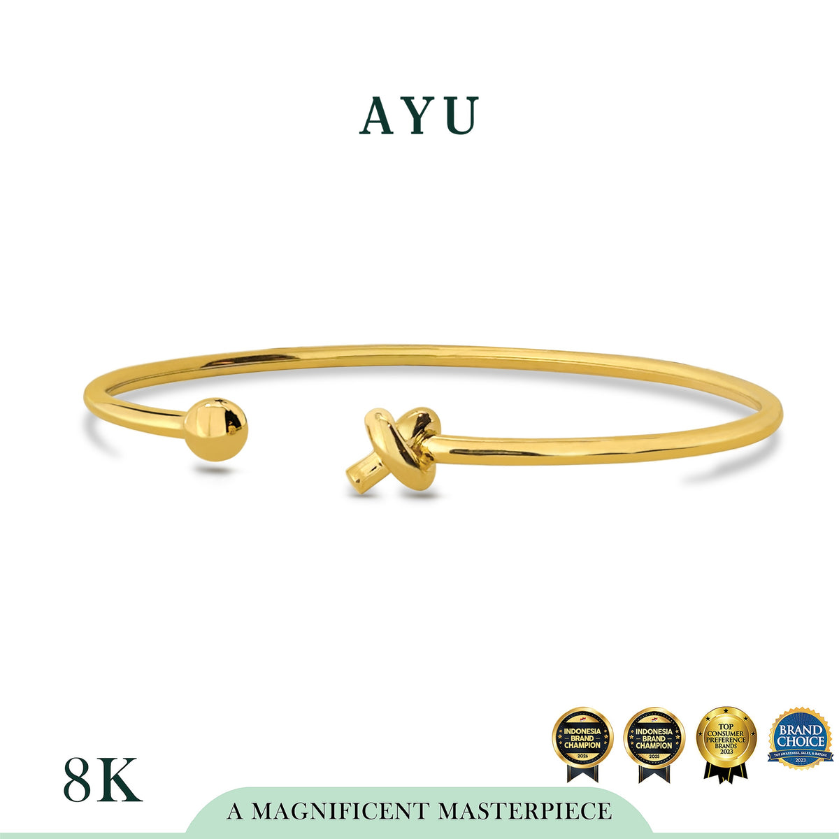 AYU Gelang Emas - Forget Me Knot Boba Open Wire Bangle 8k Yellow Gold