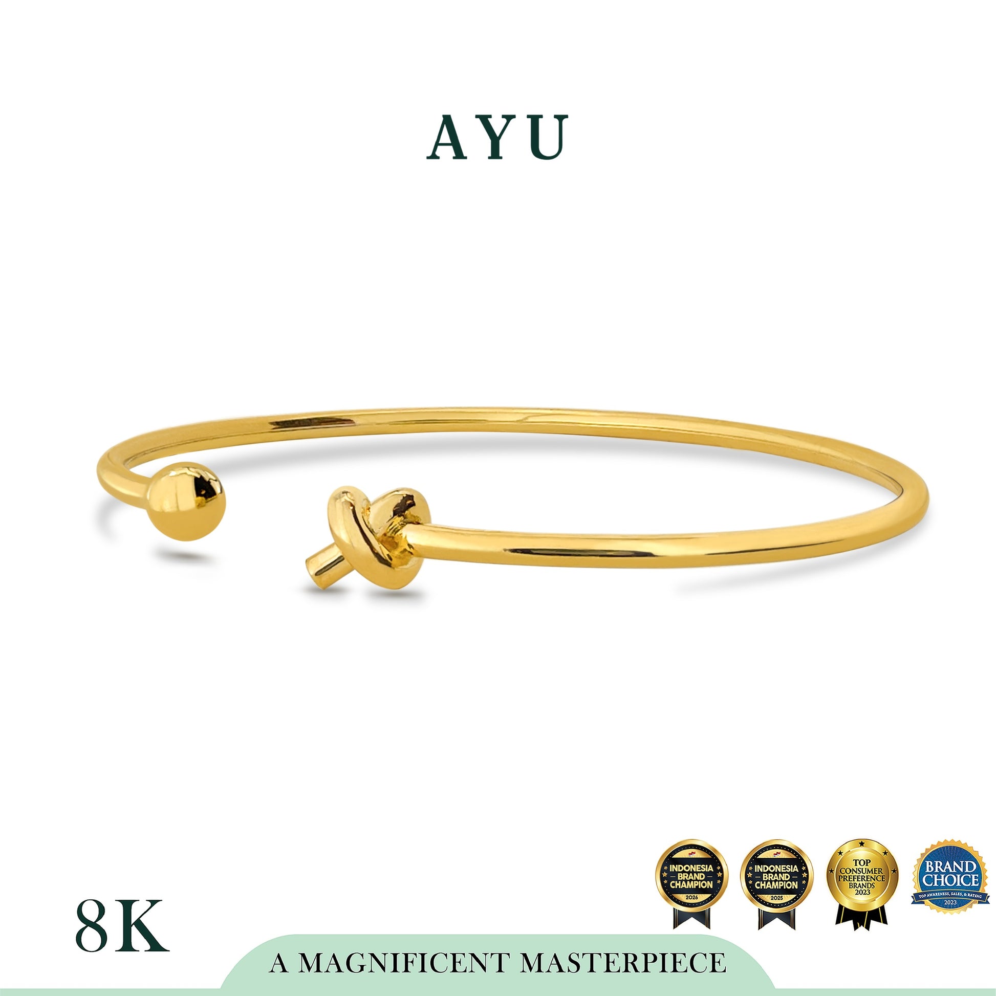 AYU Gelang Emas - Forget Me Knot Boba Open Wire Bangle 8k Yellow Gold