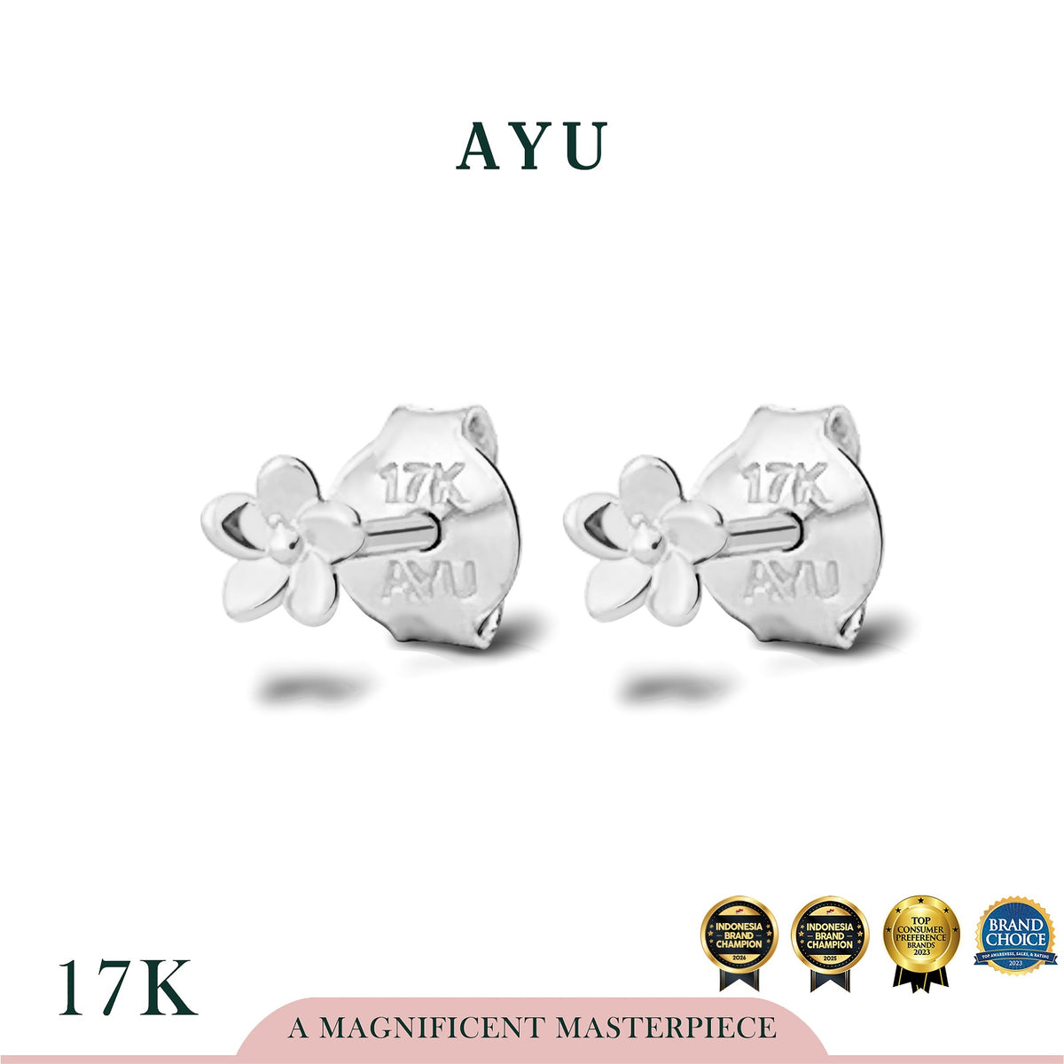 AYU Anting Emas - Gold Baby Melati Studs 17k White Gold