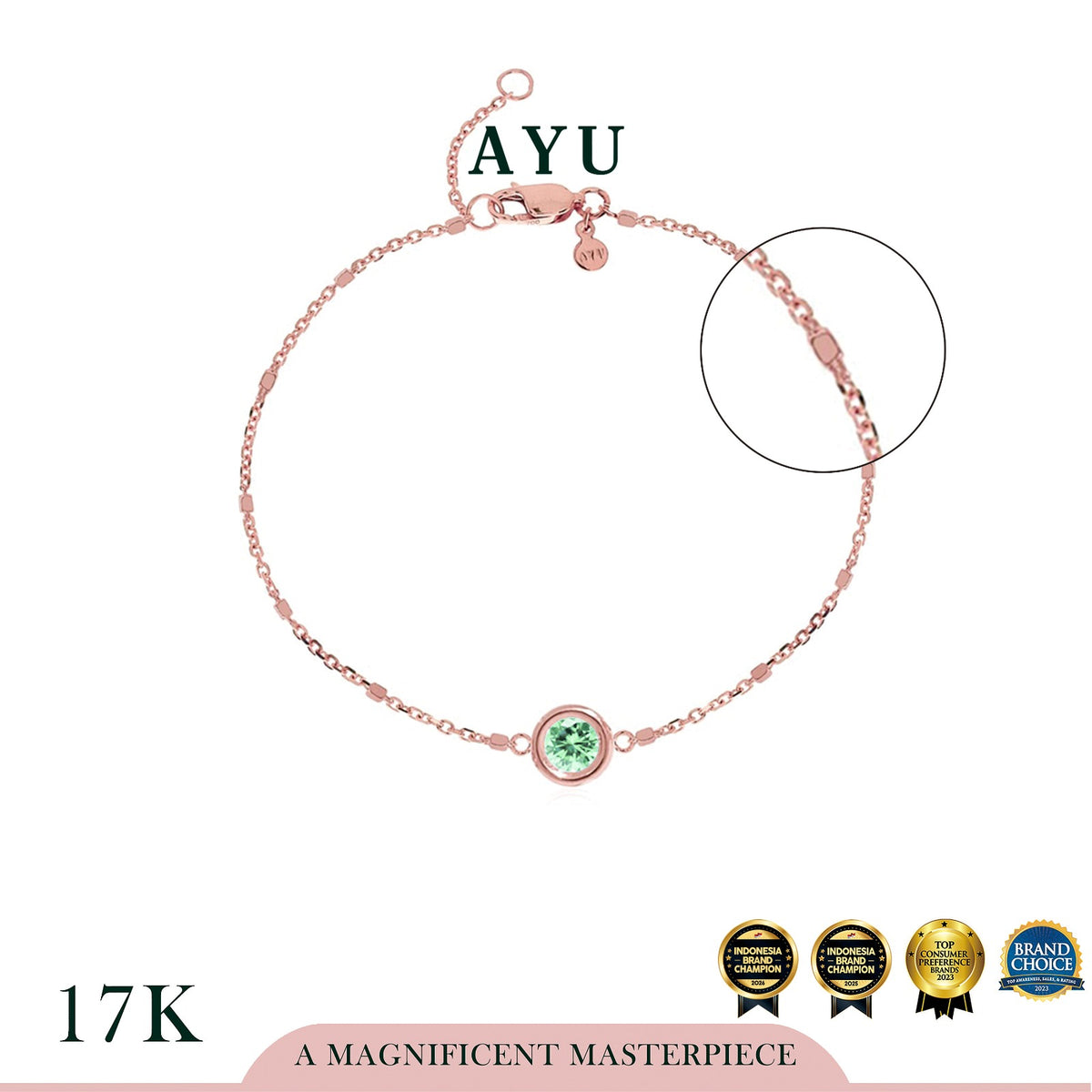 AYU Gelang Emas Korea - Bezel Bling Chain Bracelet 17k Rose Gold
