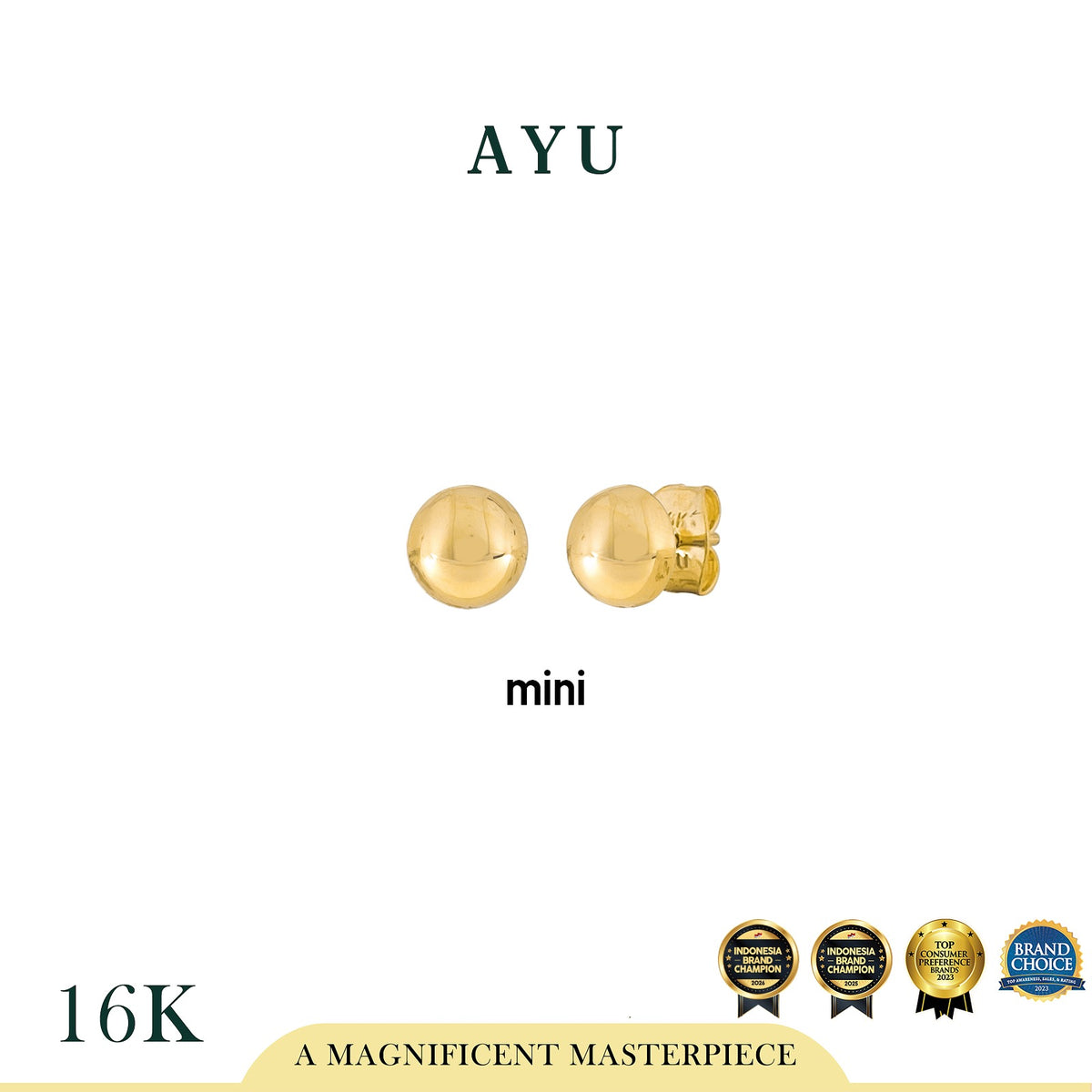 AYU Anting Emas - Gold Globe Studs 16k Yellow Gold