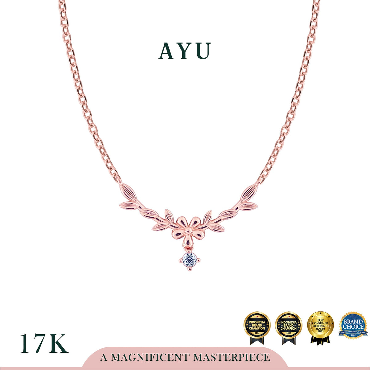 AYU Kalung Emas - Angel Vine Chevron Mini Solitaire Chain Necklace 17k Rose Gold