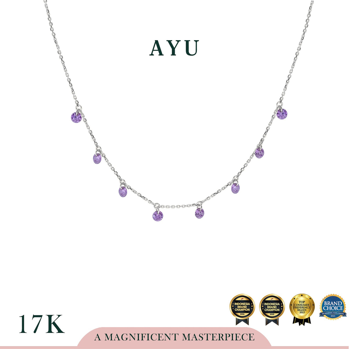 AYU Kalung Emas Korea - 8 Candy Pop Chain Necklace 17K White Gold