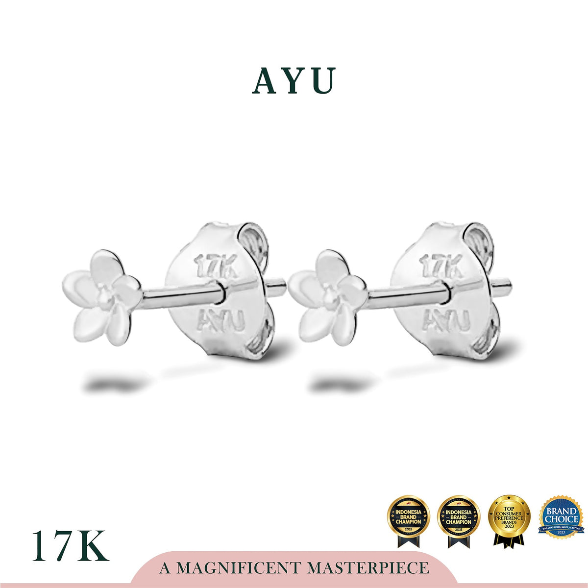 AYU Anting Emas - Gold Baby Melati Studs 17k White Gold