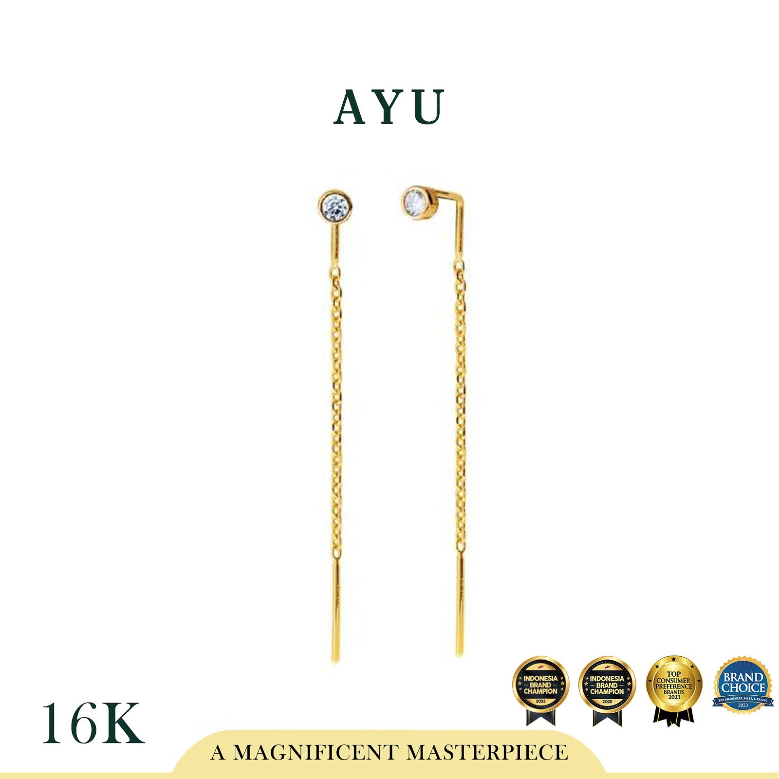 AYU Anting Emas - Bezel Thread Earrings 16K Yellow Gold
