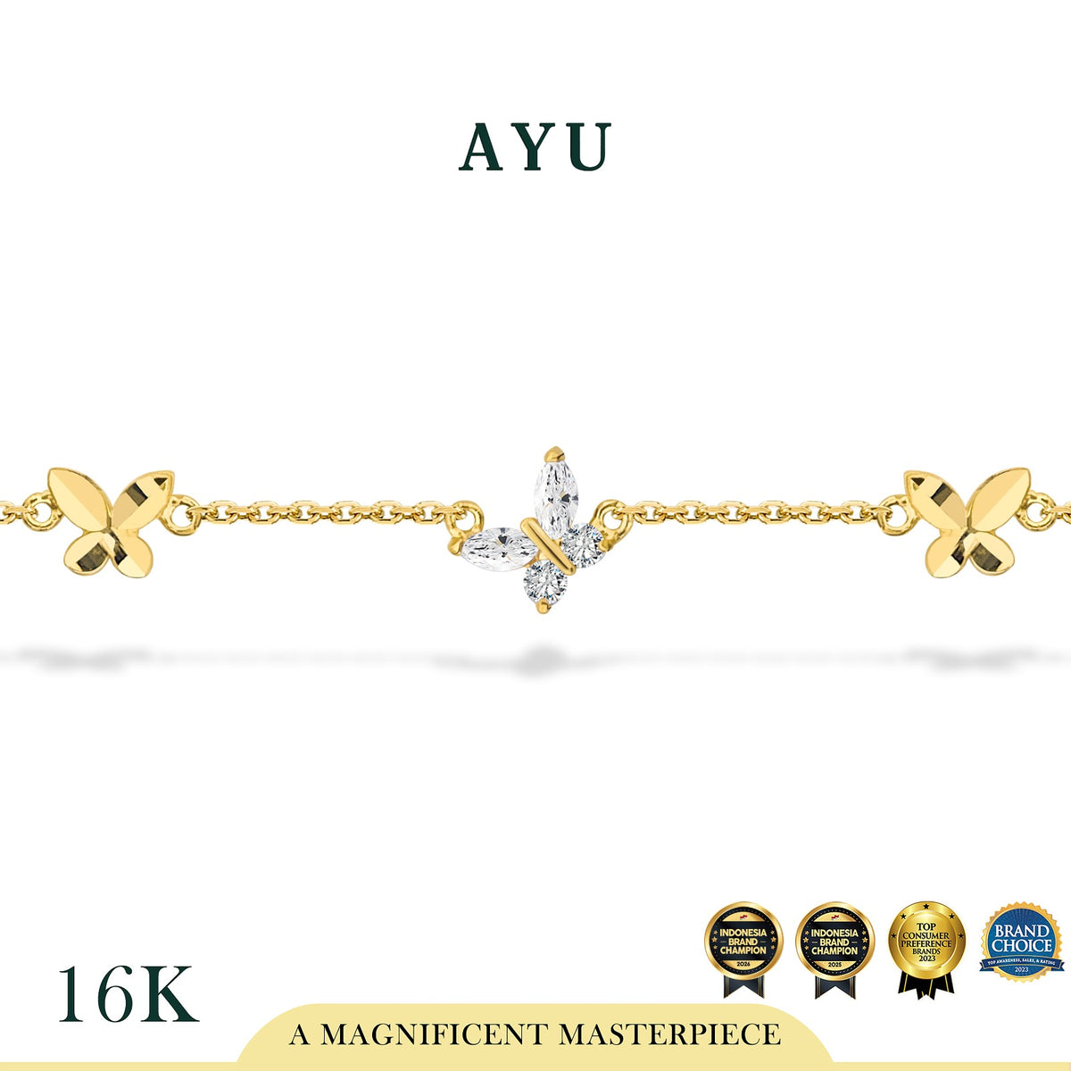 AYU Gelang Emas - Twinkly Butterfly Bracelet 16k Yellow Gold