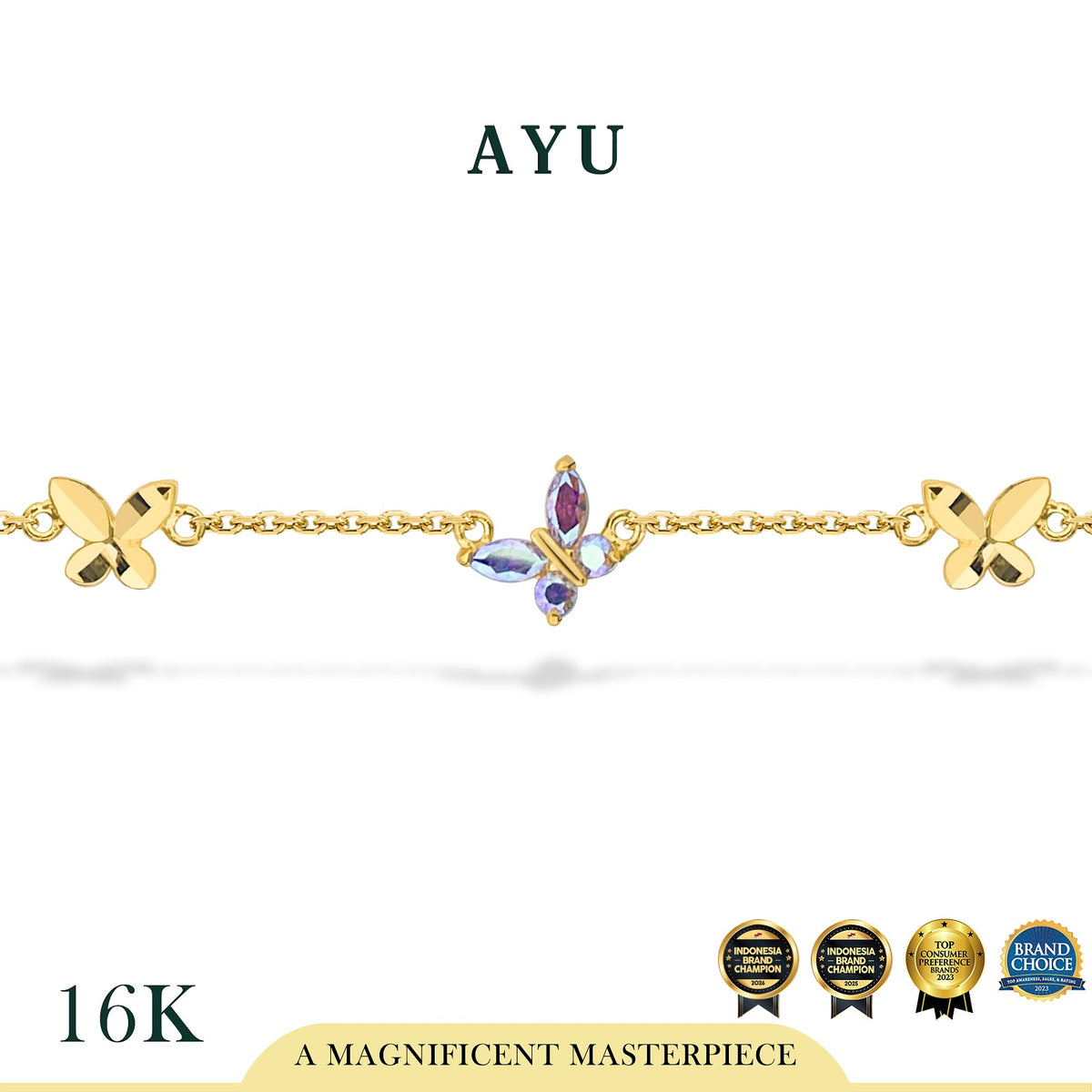 AYU Gelang Emas - Magical Twinkly Butterfly Bracelet 16k Yellow Gold