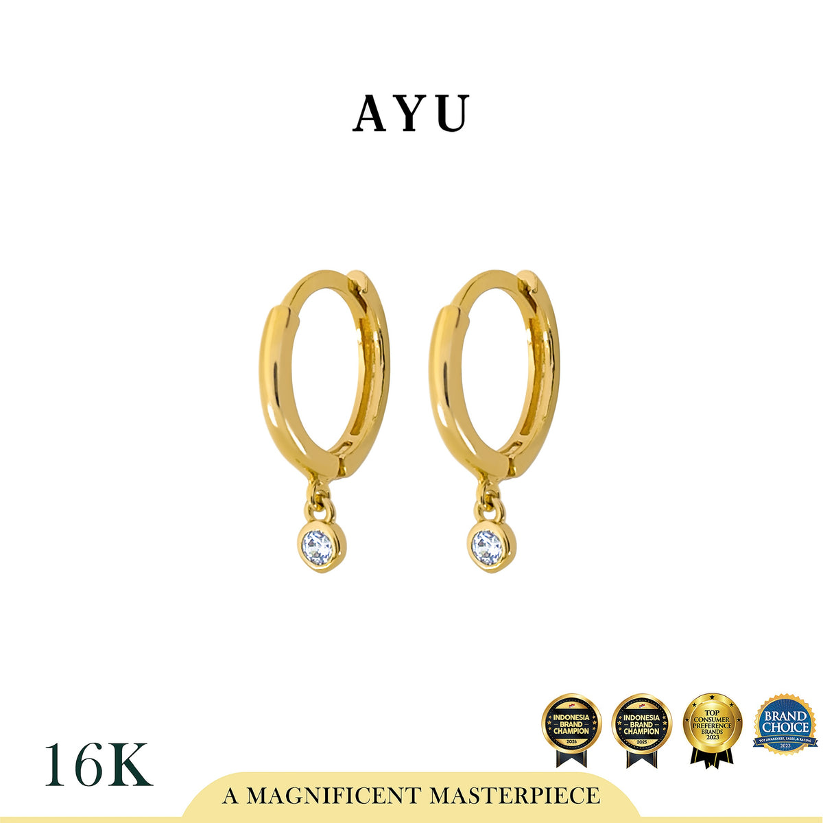 AYU Anting Emas - Gold Doughnut With Bezel Earrings 16k Yellow Gold