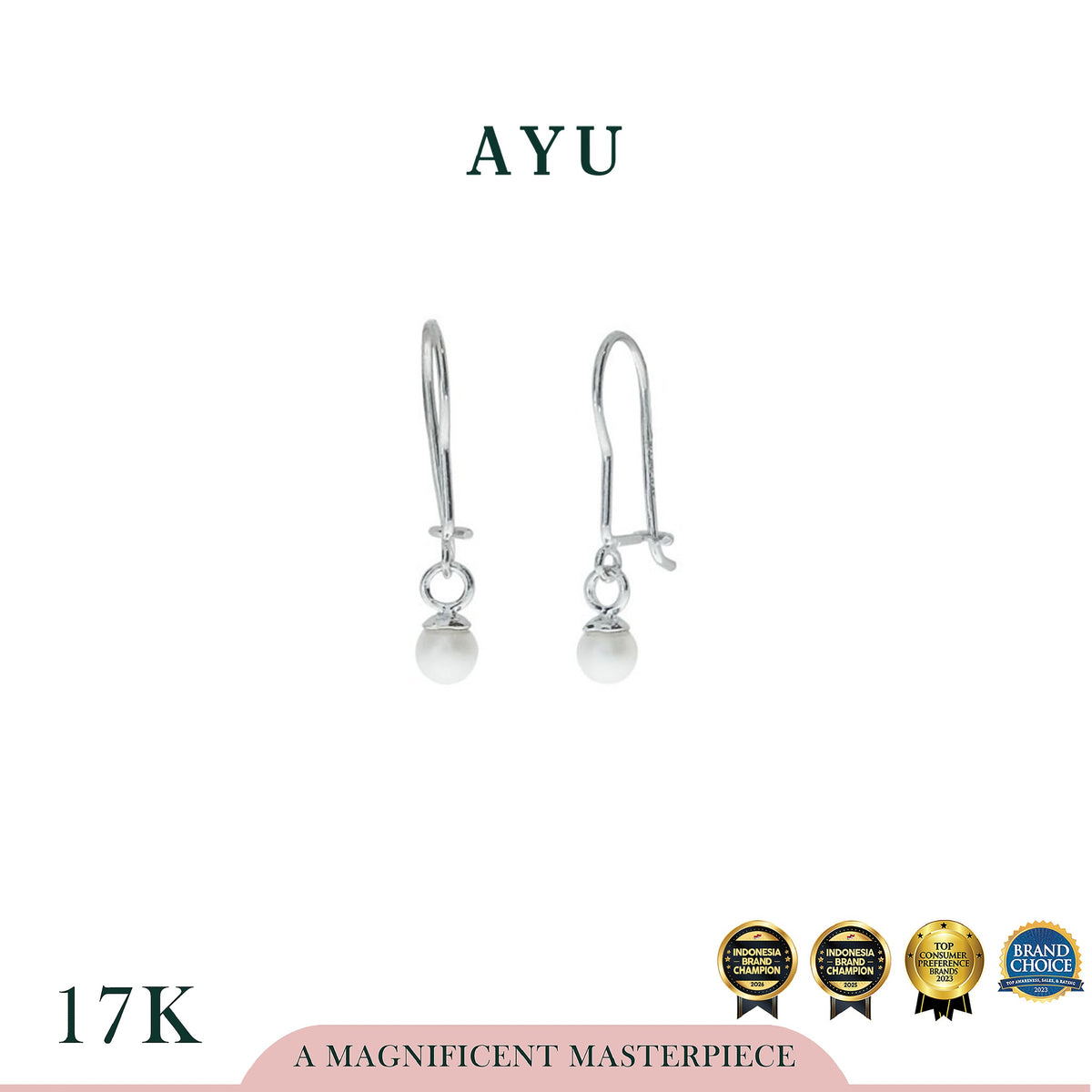 AYU Anting Emas - Pearl Wire Earrings 17k White Gold
