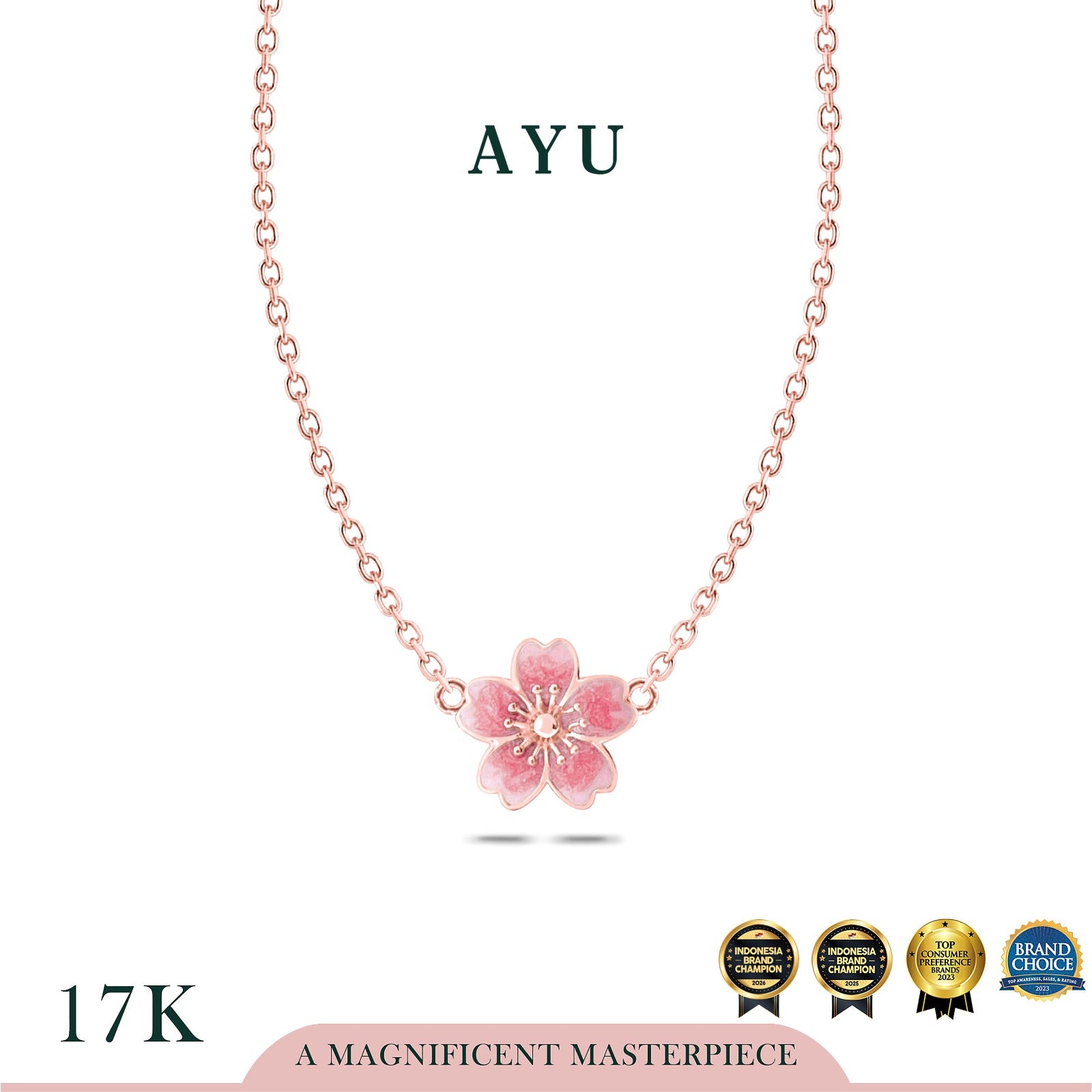 AYU Kalung Emas - Blush Sakura Chain Necklace 17k Rose Gold