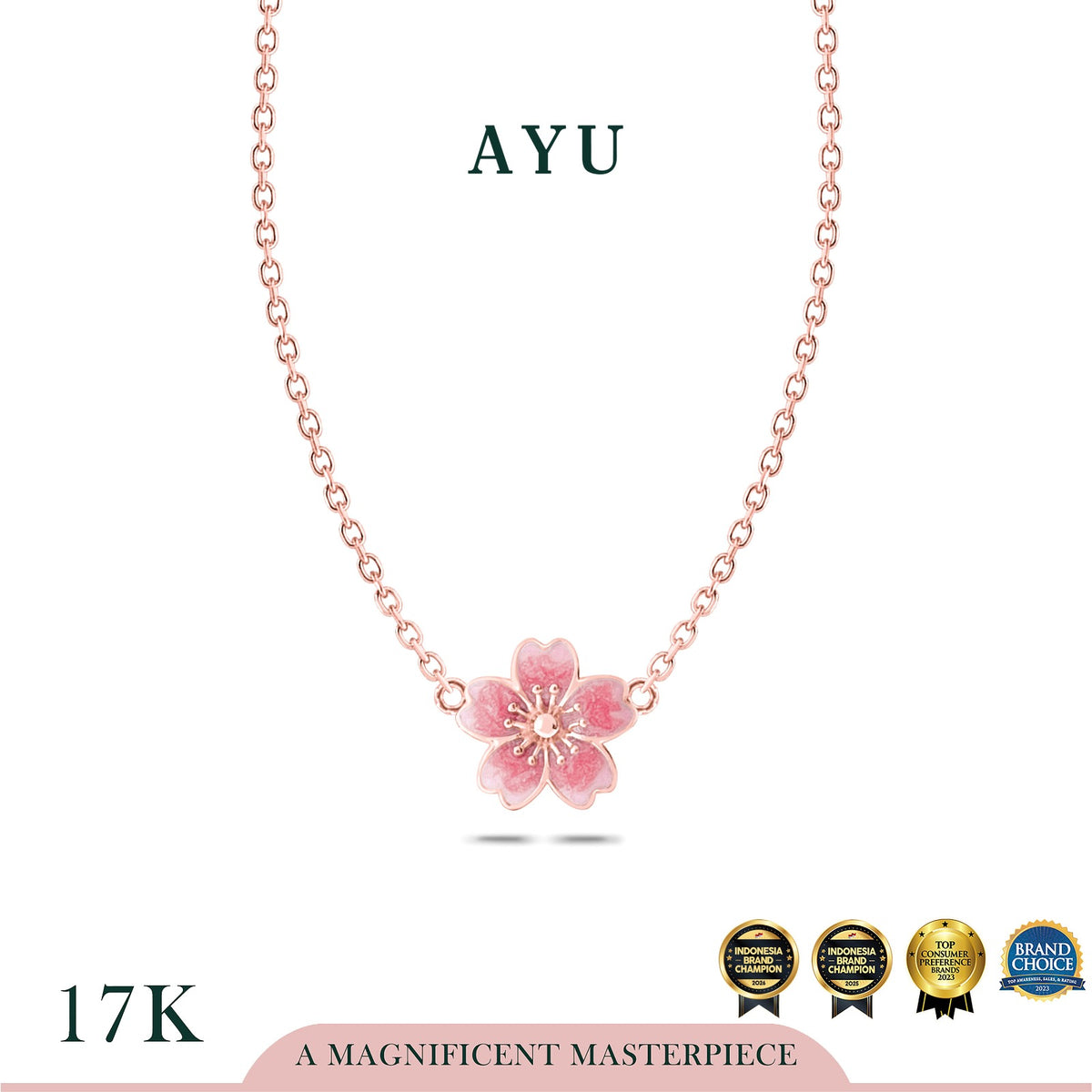 AYU Kalung Emas - Blush Sakura Chain Necklace 17k Rose Gold
