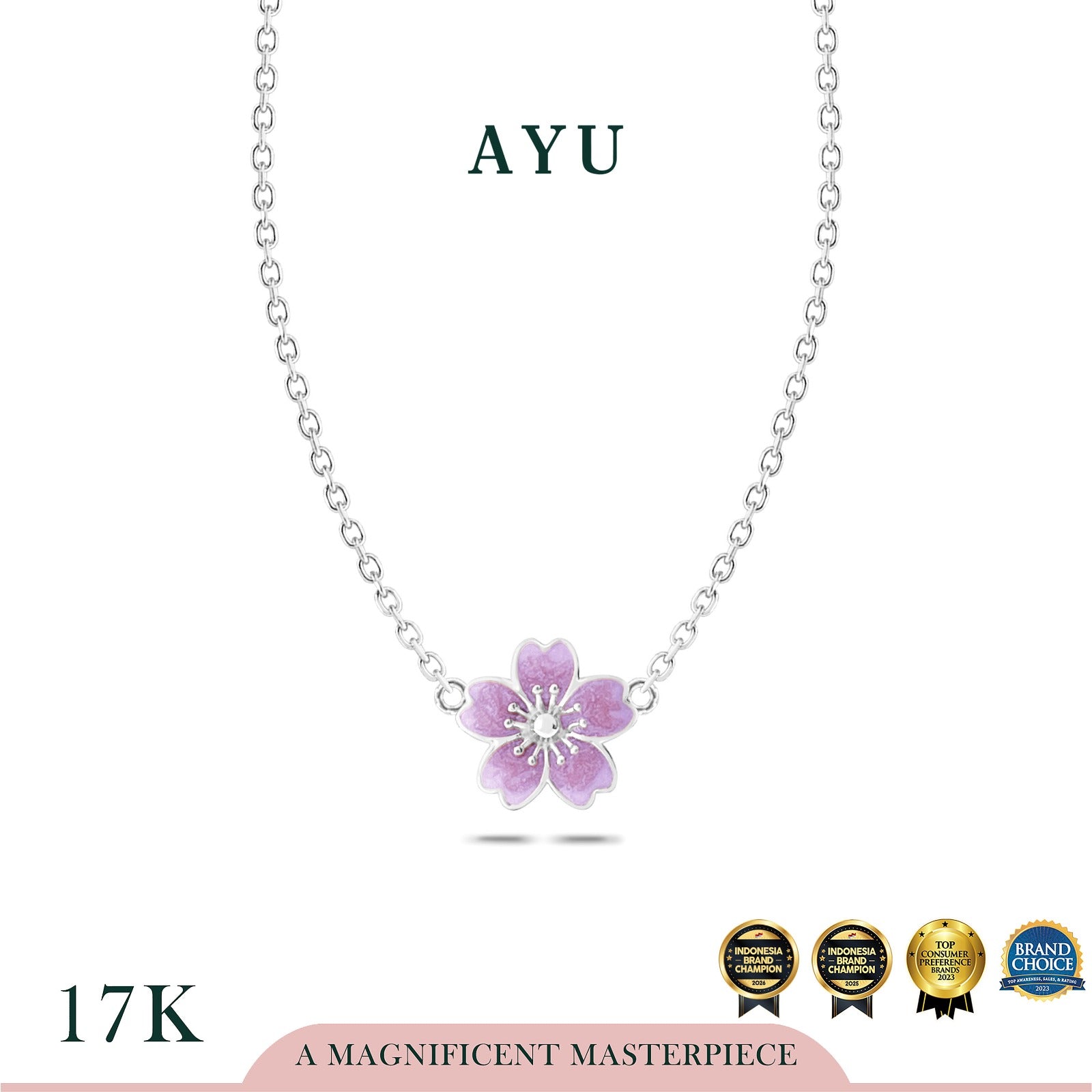 AYU Kalung Emas - Blush Sakura Chain Necklace 17k White Gold