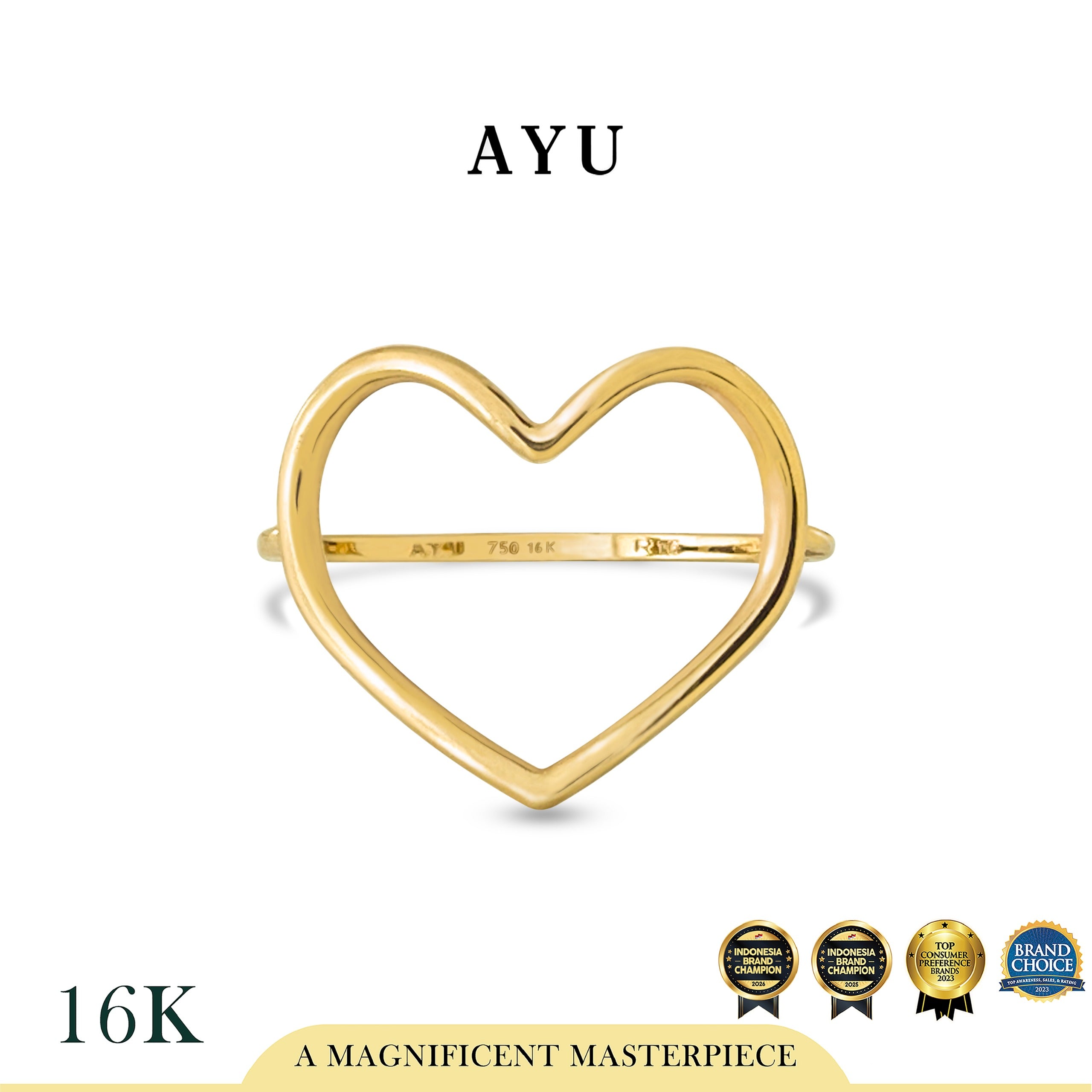 AYU Cincin Emas - Biggie Open Heart Ring 16k Yellow Gold