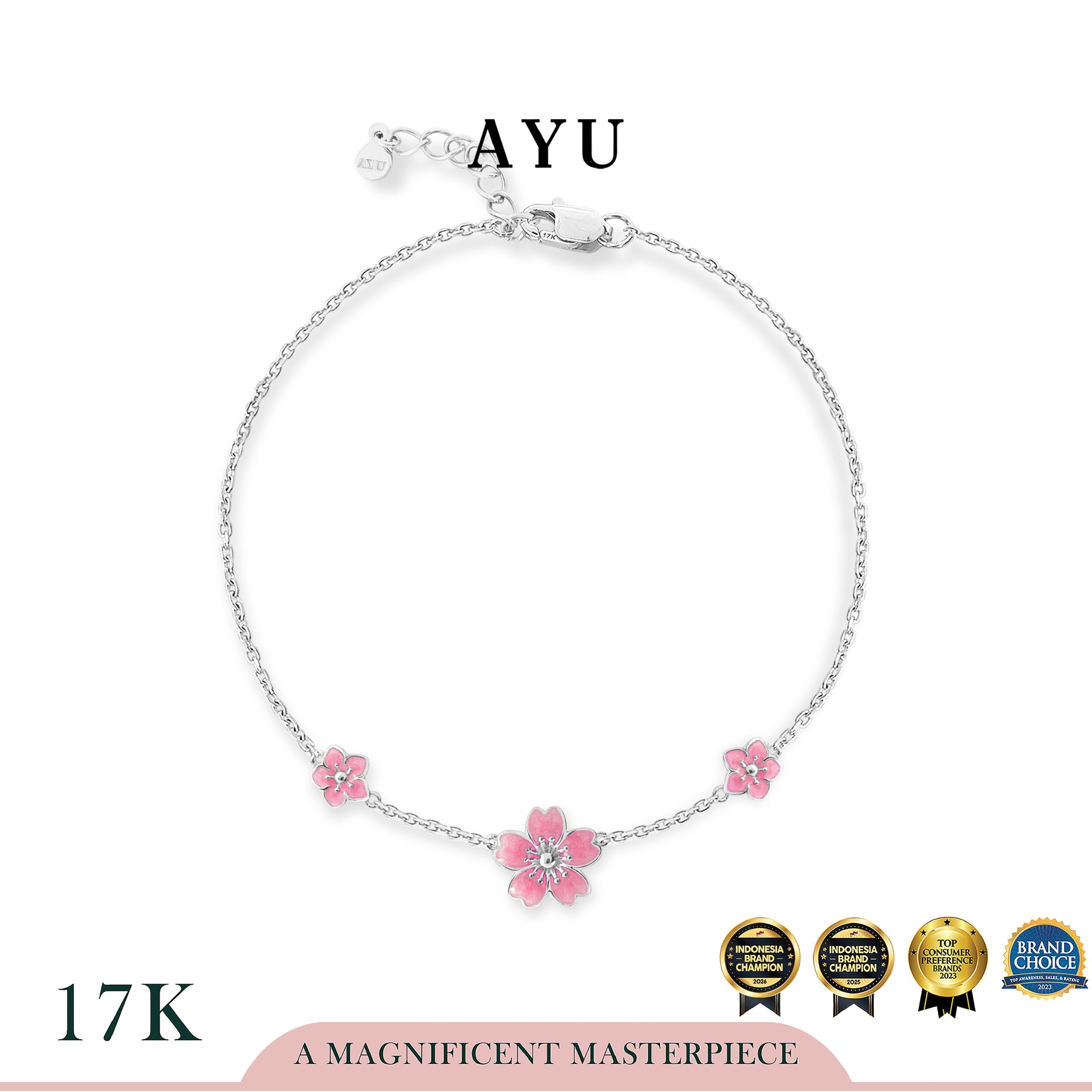 AYU Gelang Emas - Spring Sakura Bracelet 17k White Gold