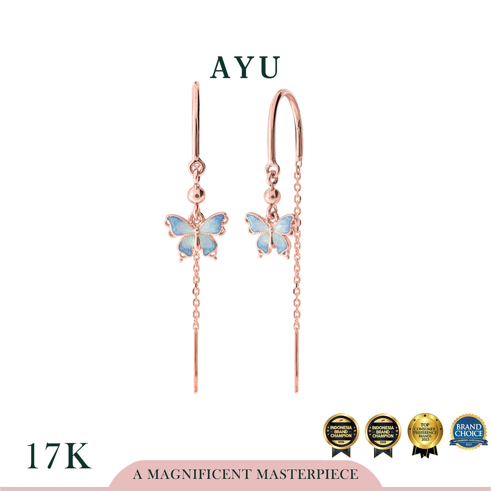 AYU Anting Emas - Fairy Dust Butterfly Thread Earrings 17k Rose Gold