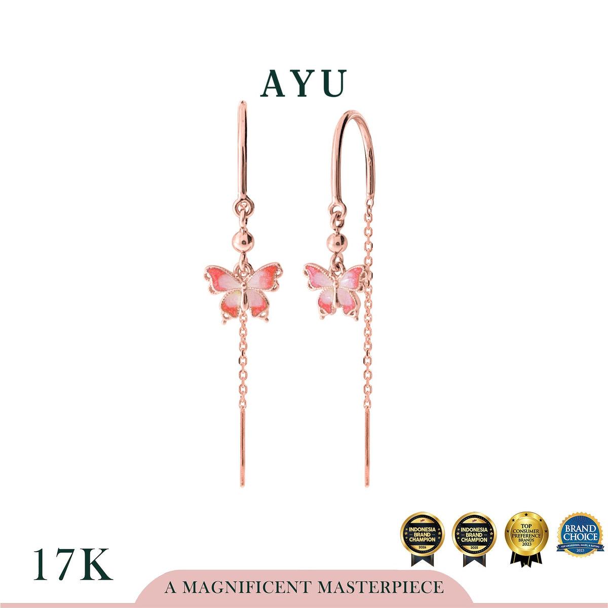 AYU Anting Emas - Fairy Dust Butterfly Thread Earrings 17k Rose Gold