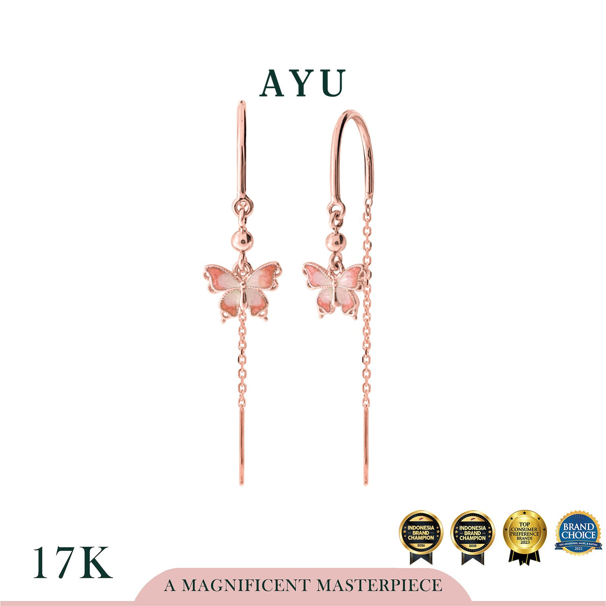 AYU Anting Emas - Fairy Dust Butterfly Thread Earrings 17k Rose Gold